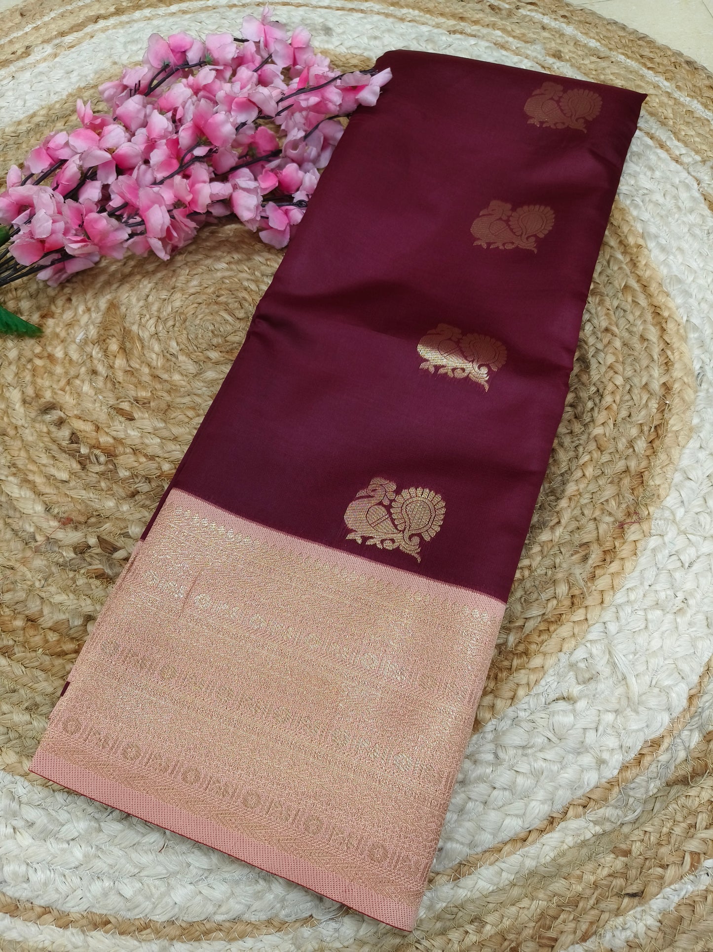 Maroon with Pink Semi silk saree