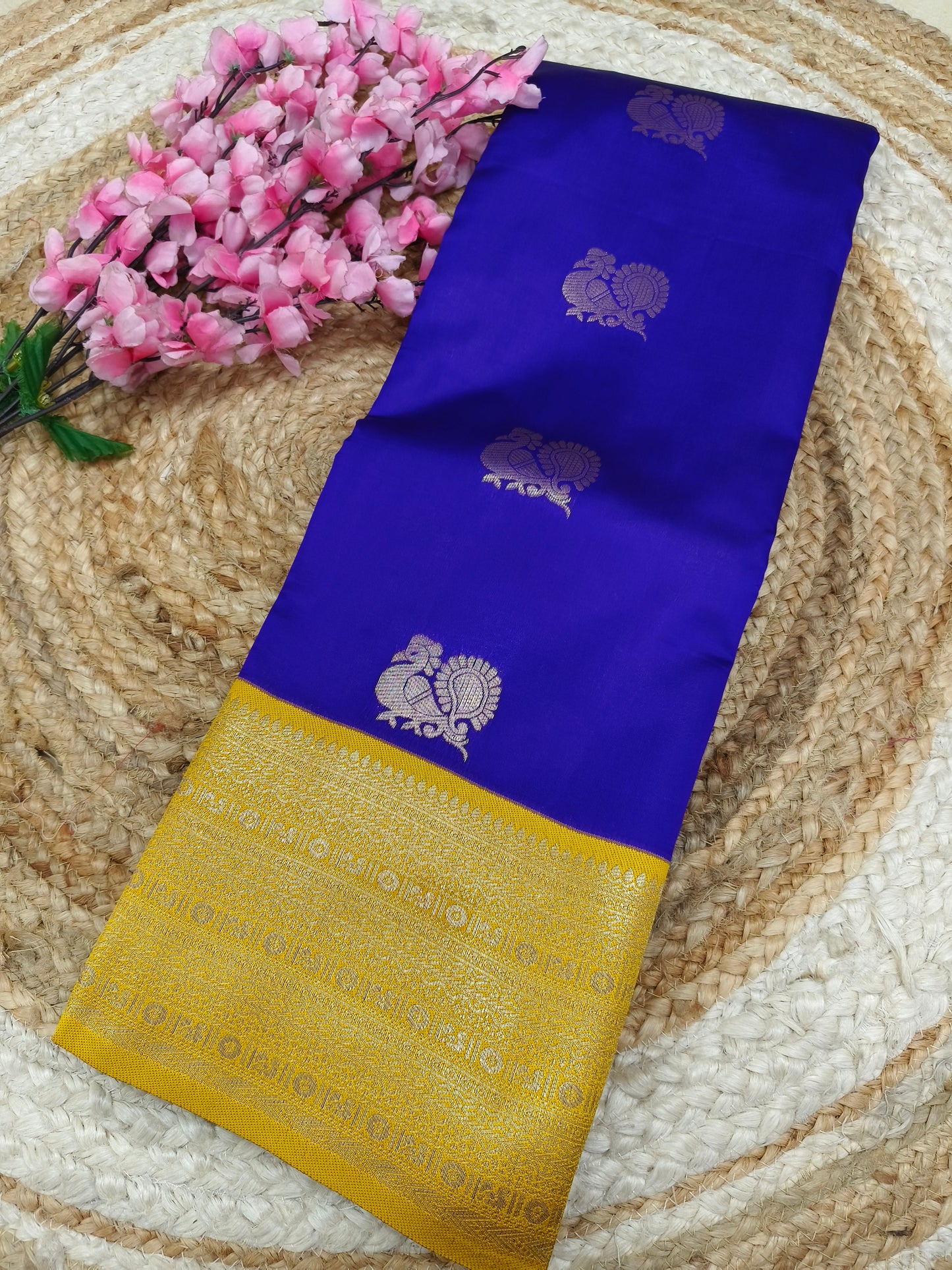 Blue With Yellow Semi silk saree