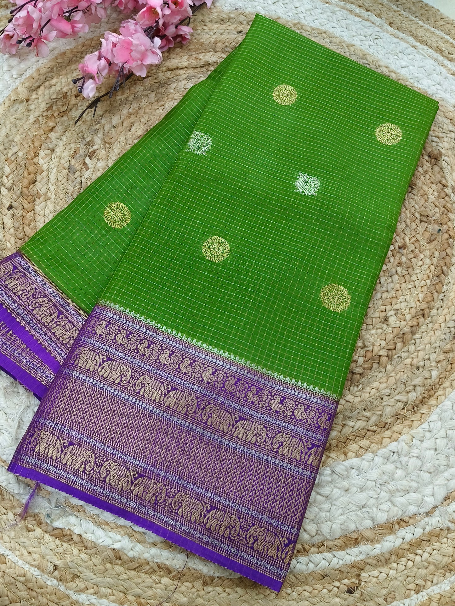 Parrot green with Purple Viscose silk saree
