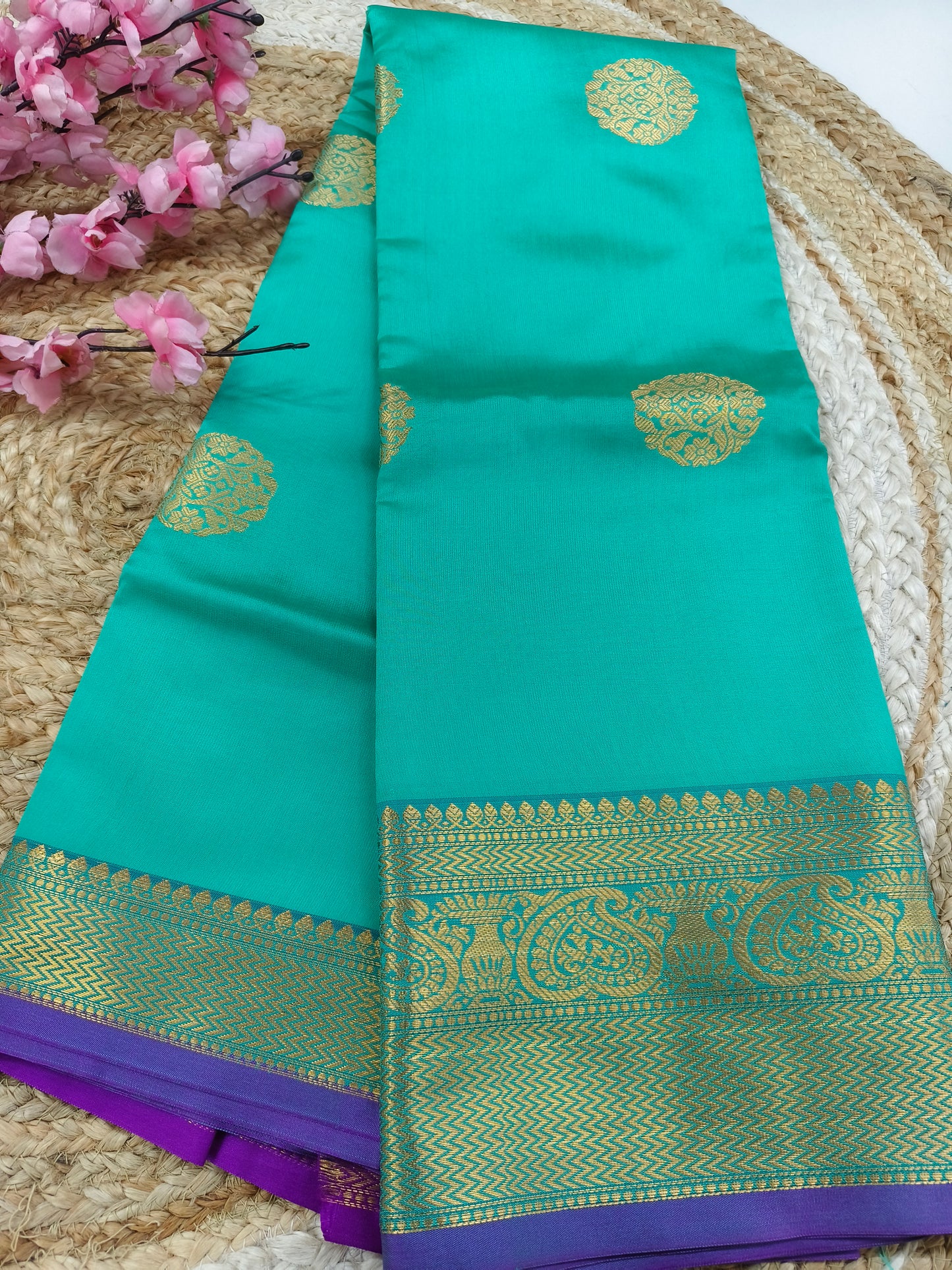 Sea Blue Semi kanchi silk saree