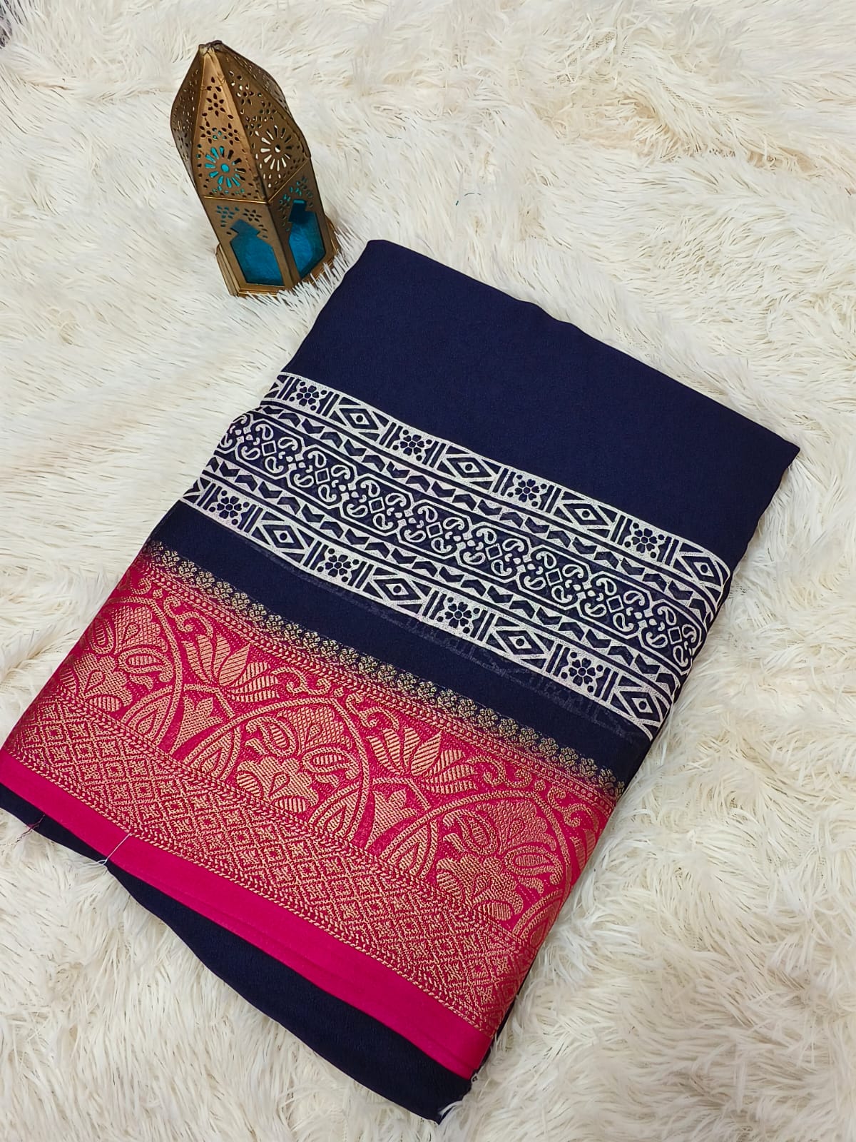 Blue with pink Viscous Georgette saree