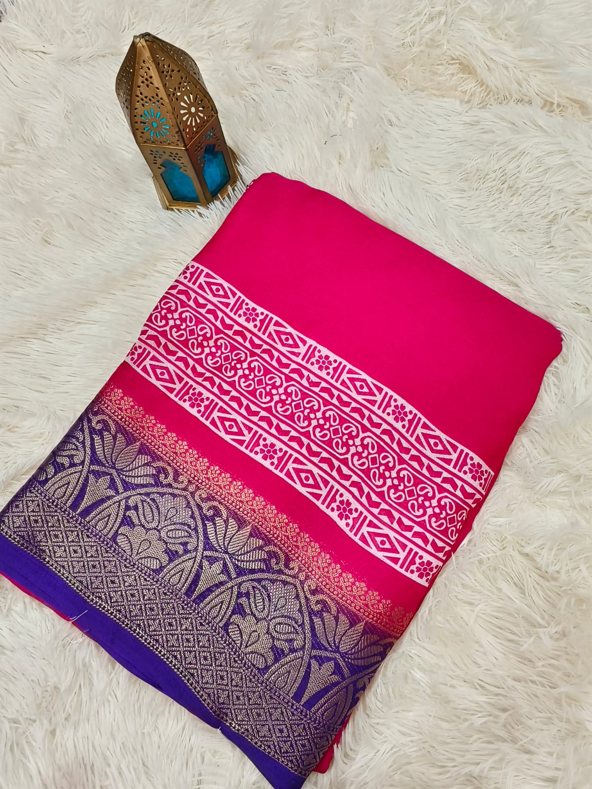 Pink with Purple Viscous Georgette saree