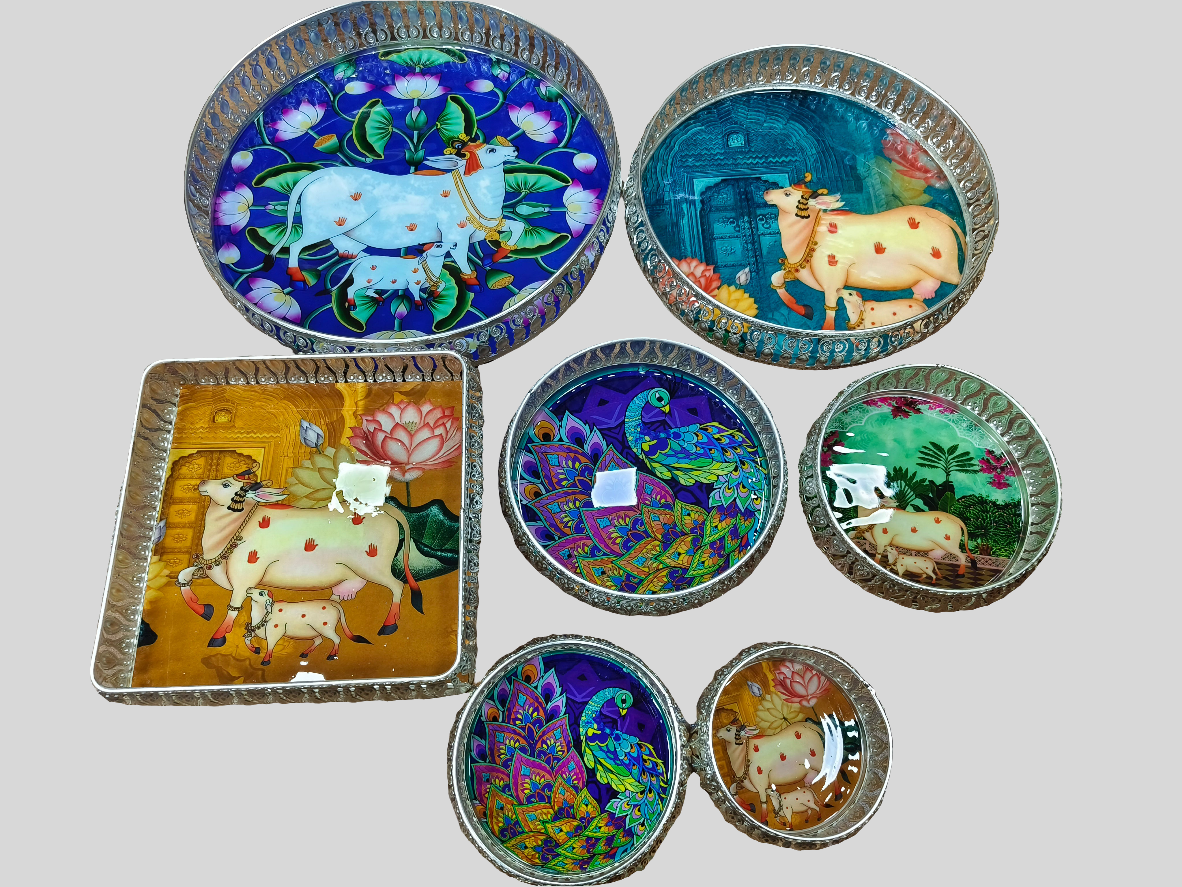 Decorative printed metal tray full set