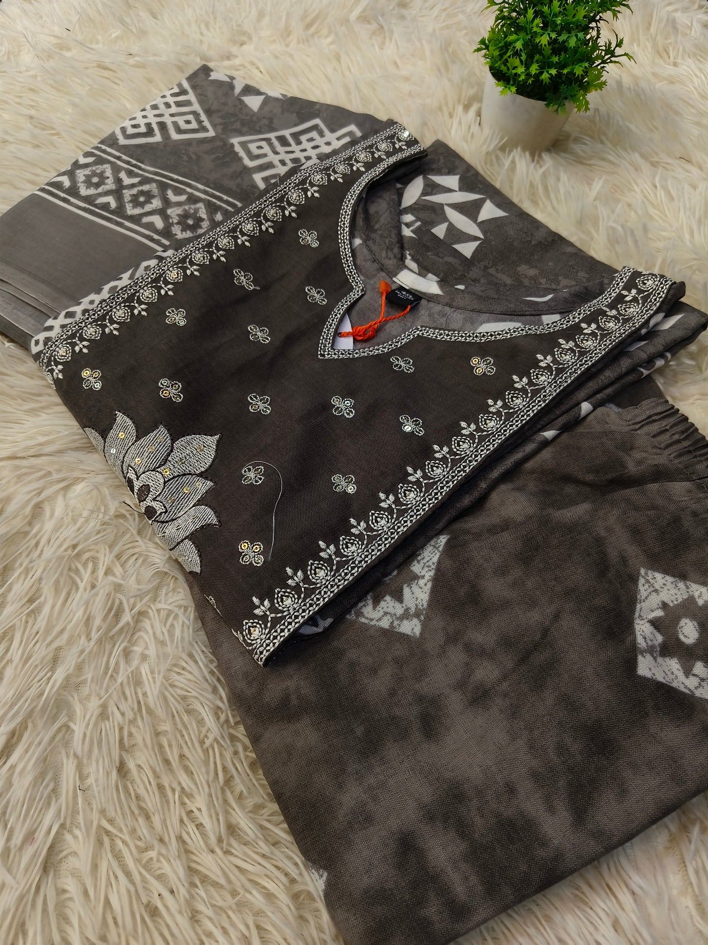 Grey Cotton sets with duppata