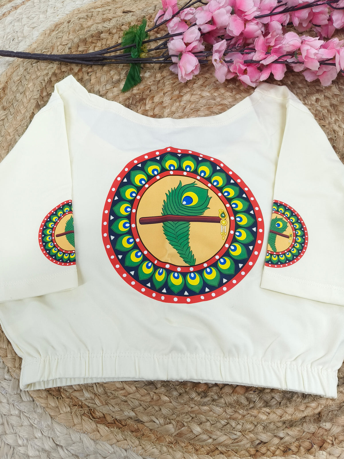 Cream Stretchable blouse with unique printed design