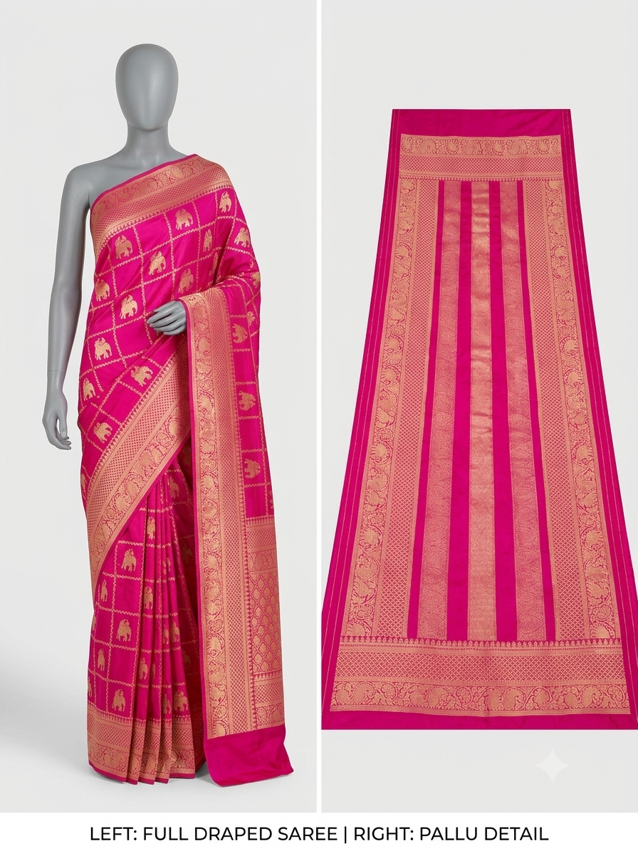 Dark Pink Georgette silk saree