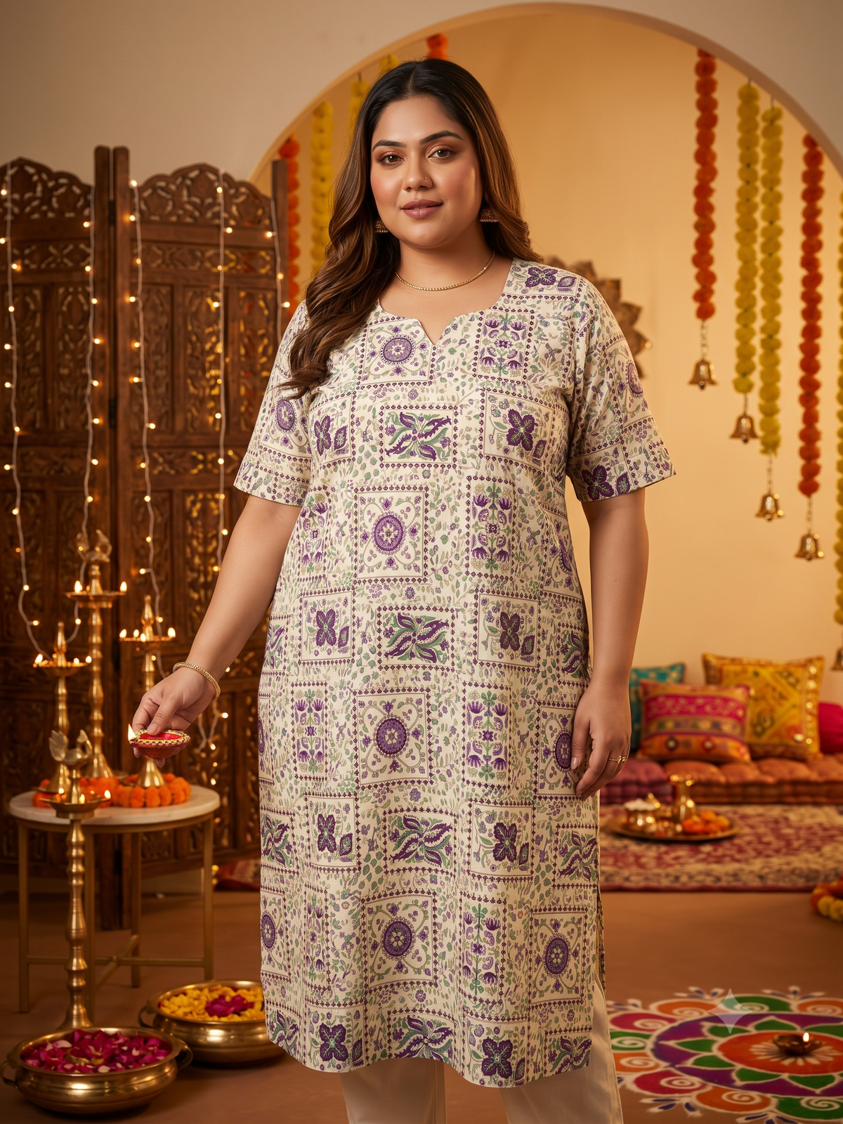 White cotton straight kurta