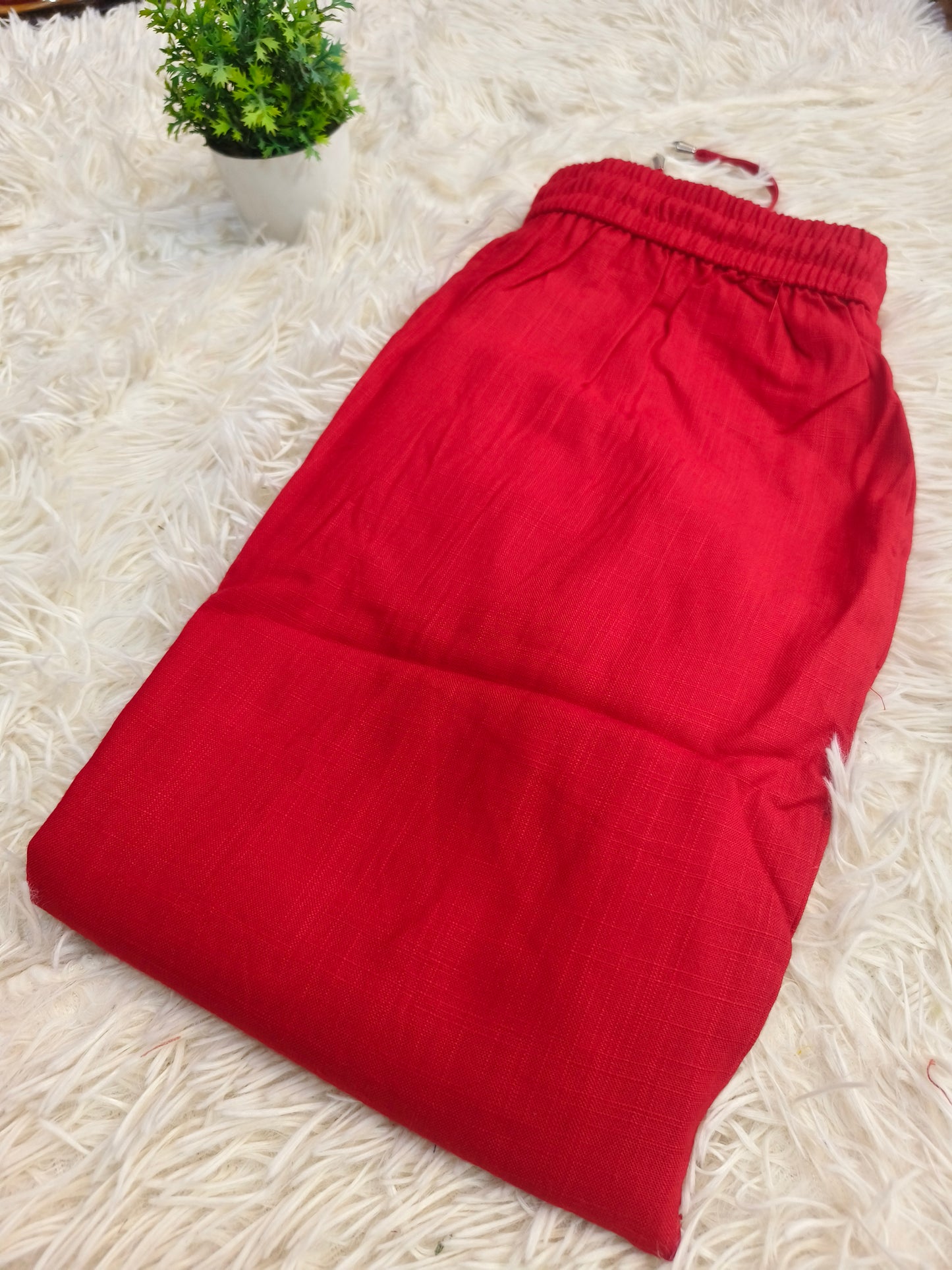 Red Blended linen rayon straight pants