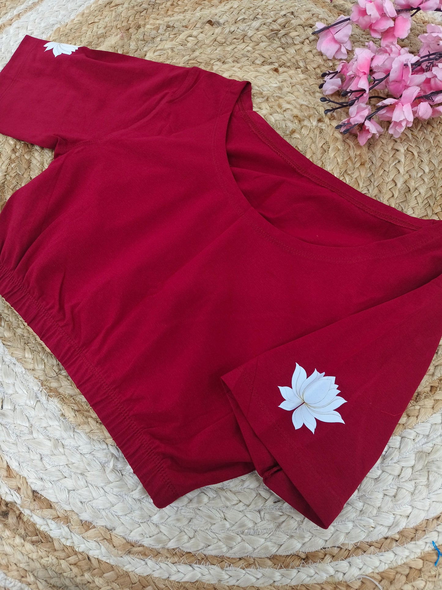 Maroon Stretchable blouse with unique printed design