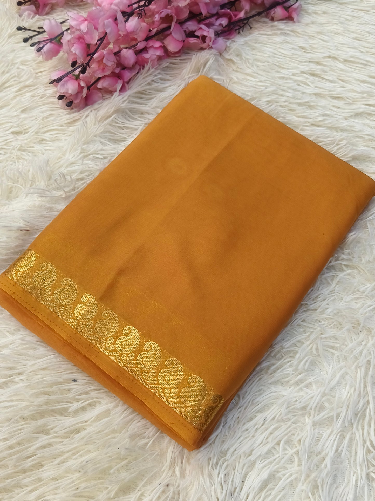 Yellow semi Mysore crepe silk saree