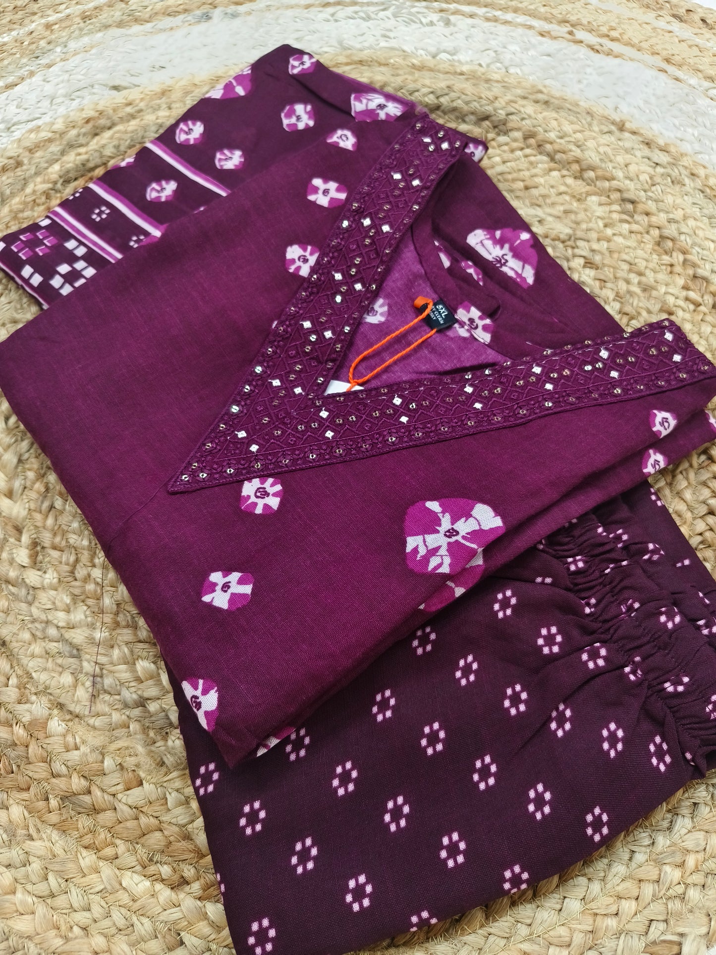 Wine Cotton sets with duppatta