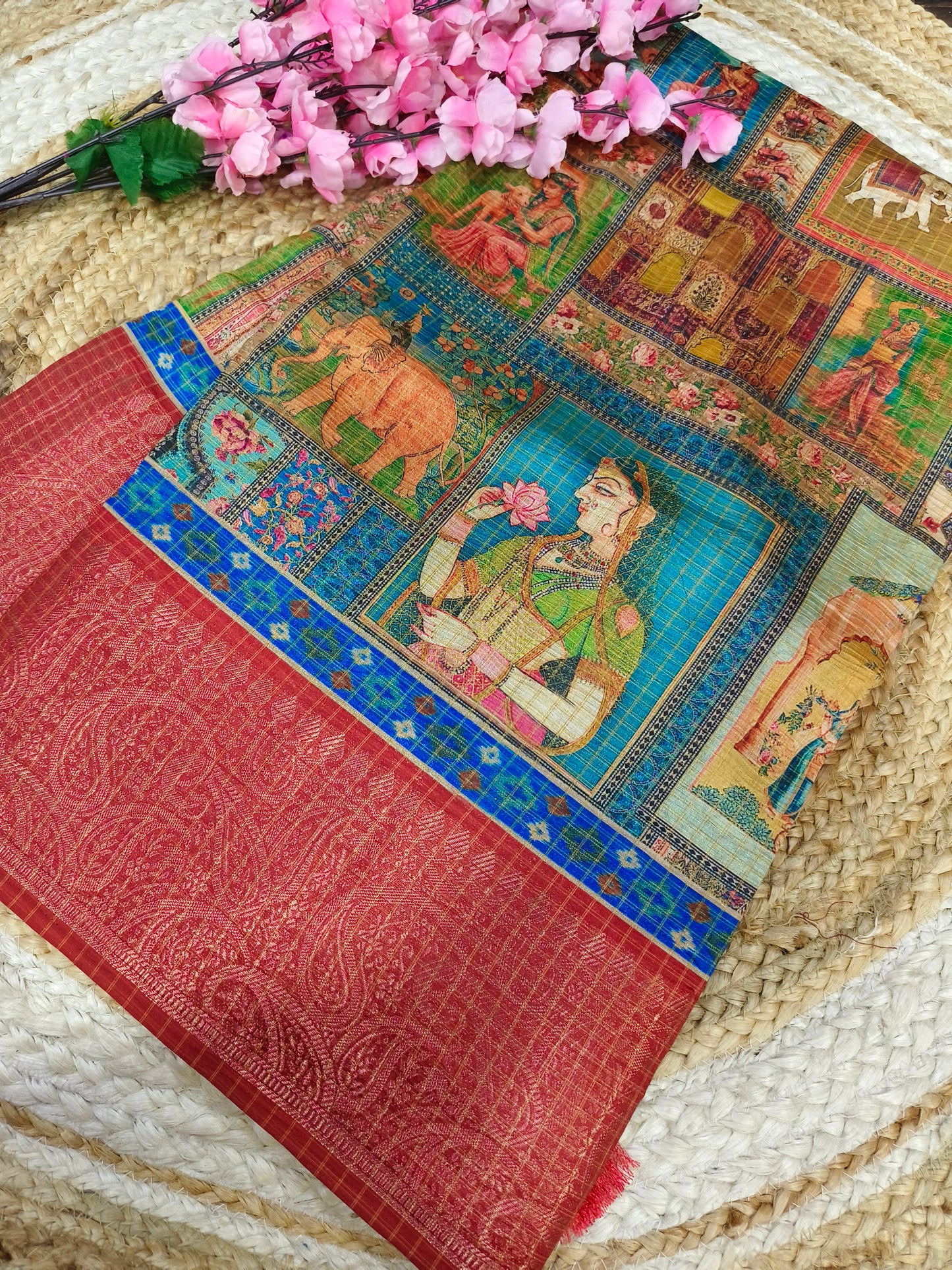 Blue with maroon heritage silk saree