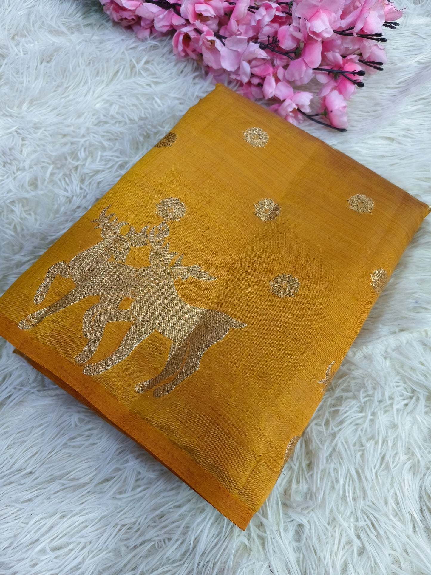 Yellow semi Tusser silk saree