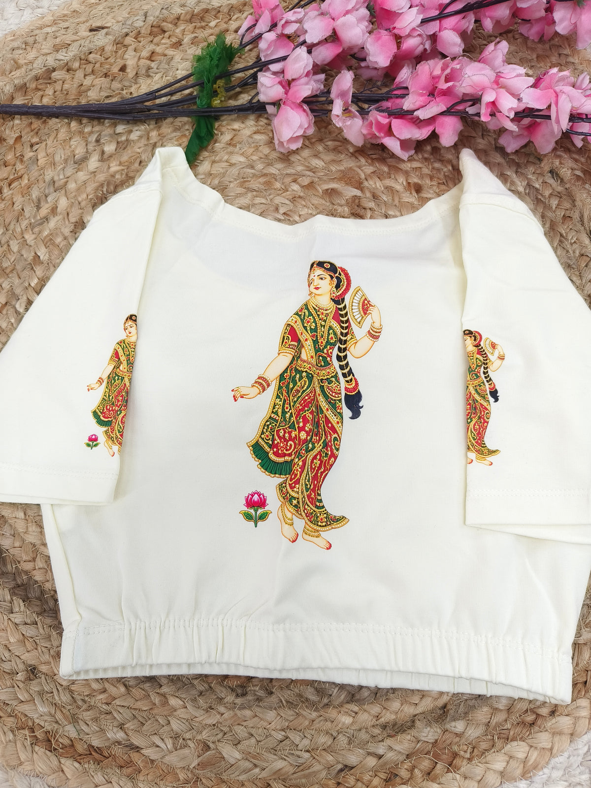 Cream Stretchable blouse with unique printed design