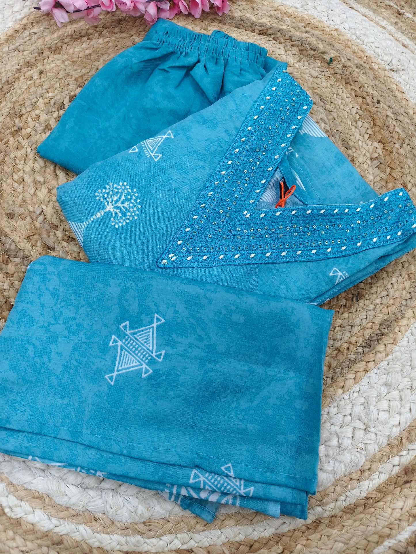 Sky Blue Cotton sets with duppatta