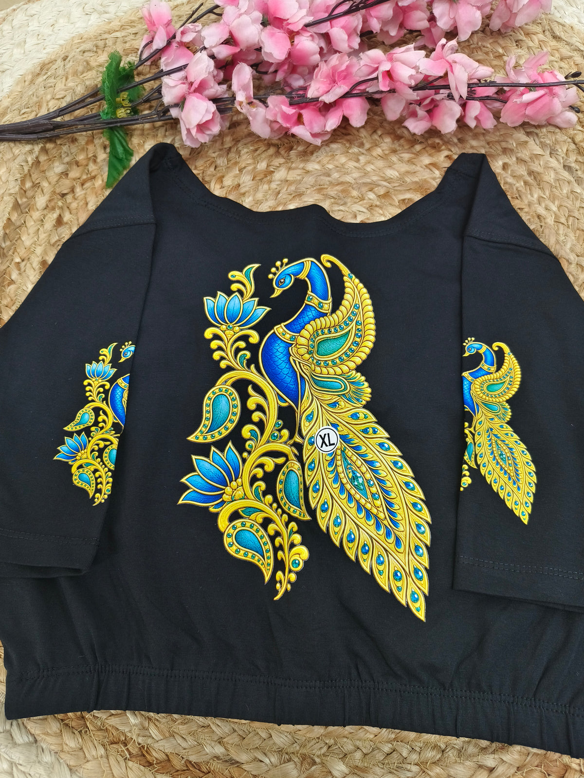 Black Stretchable blouse with unique printed design