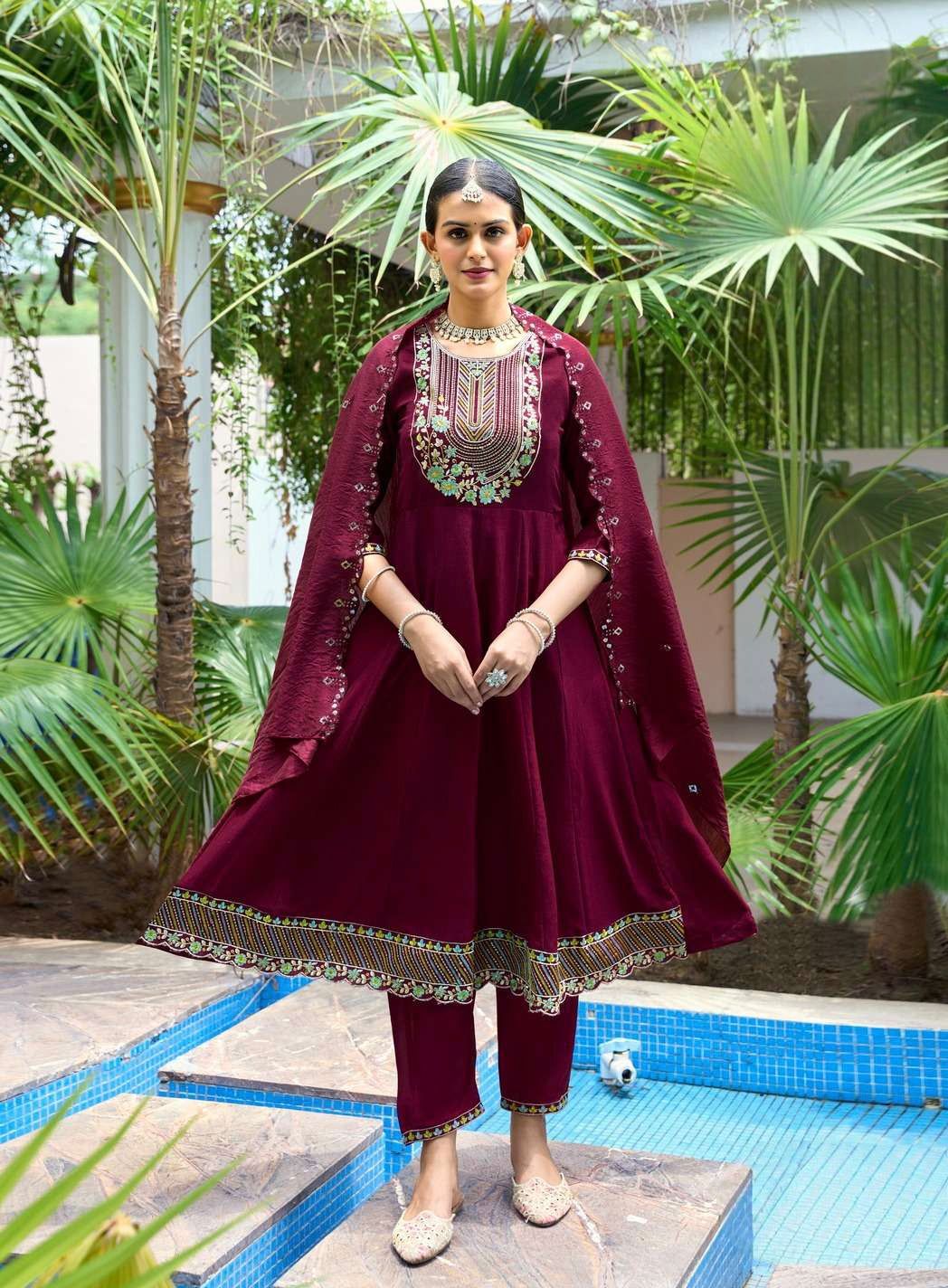 Maroon designer Anarkali dress
