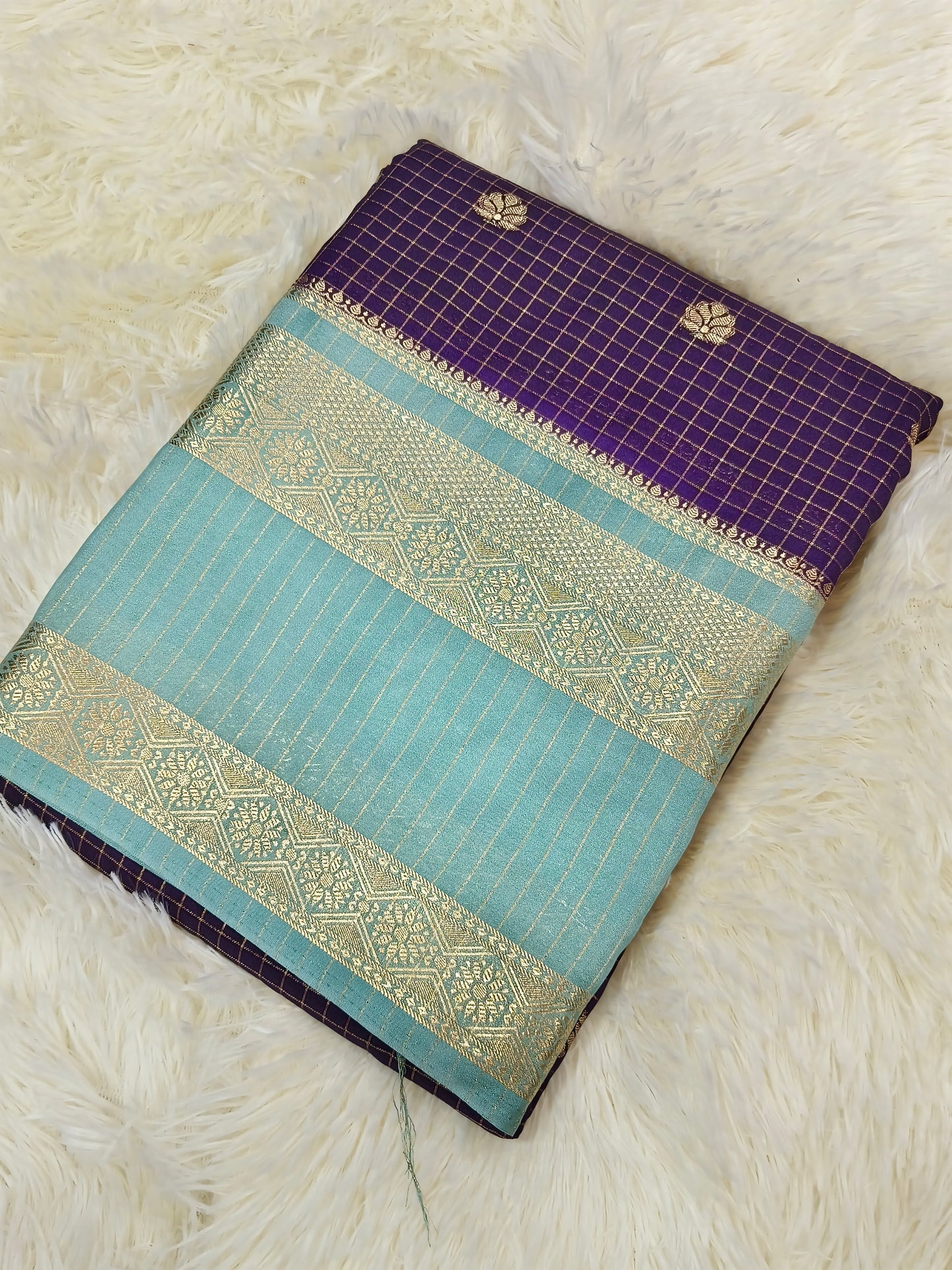2D CHEX PURPLE COLUR SEMI MYSORE CREPE SILK