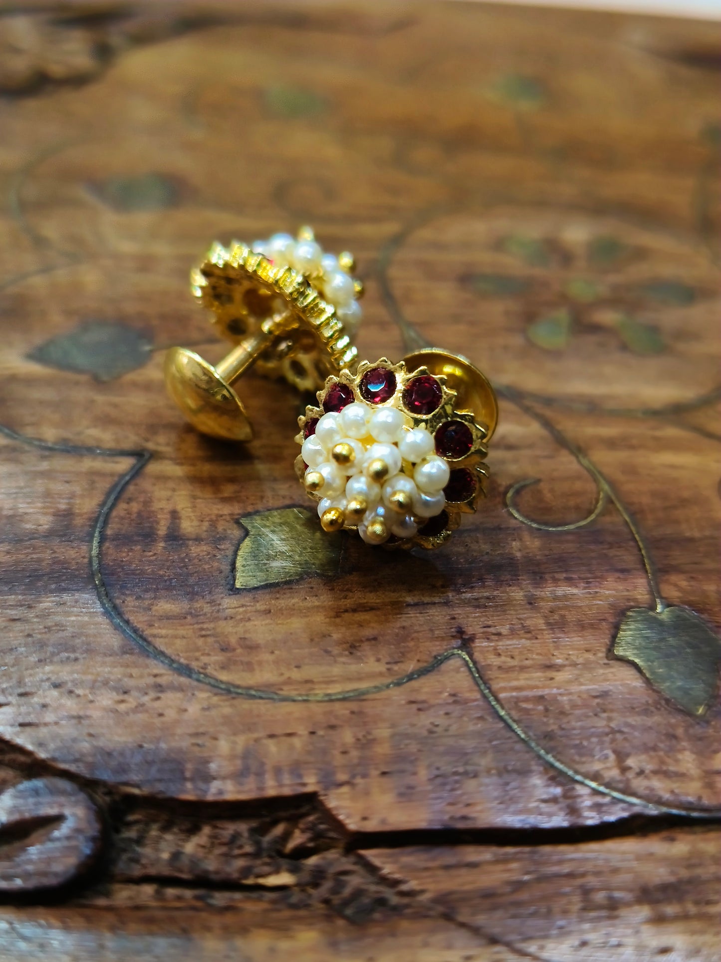 Ruby with Pearl stone gold plated stud