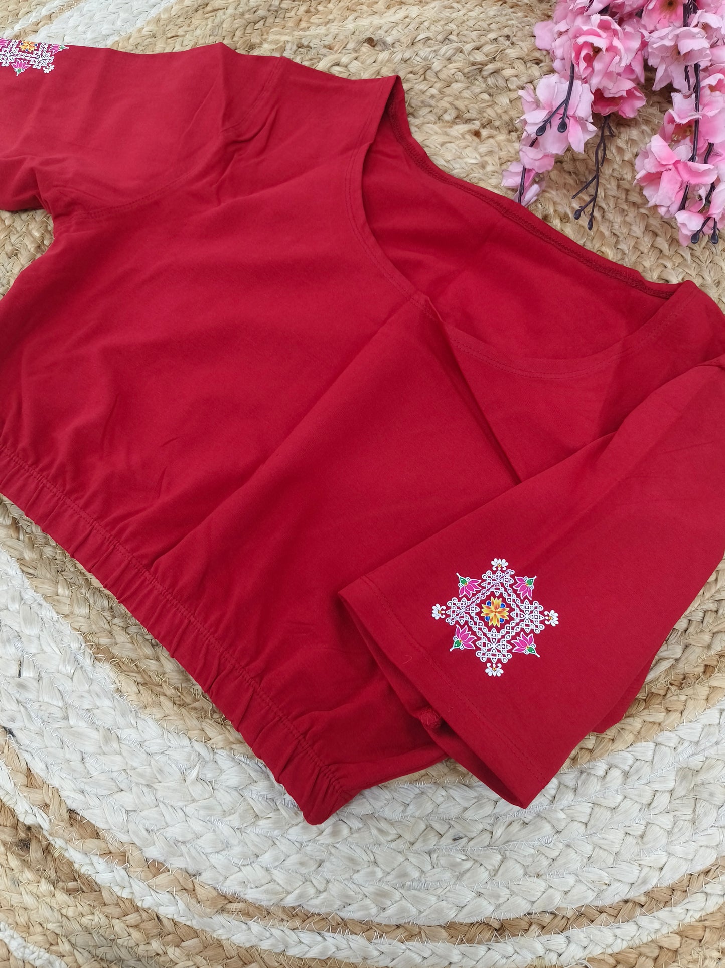 Maroon Stretchable blouse with unique printed design