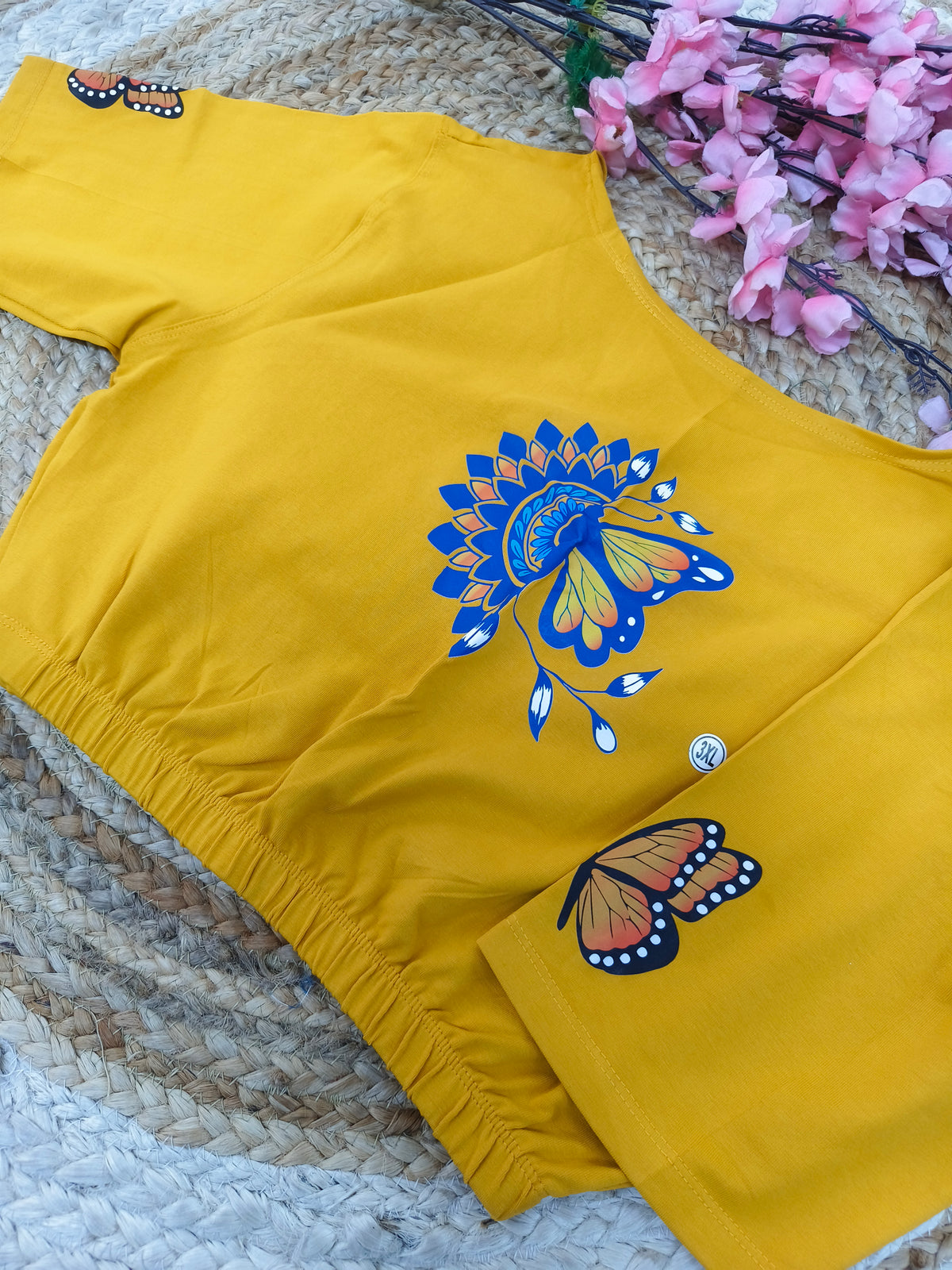 Yellow Stretchable blouse with unique printed design