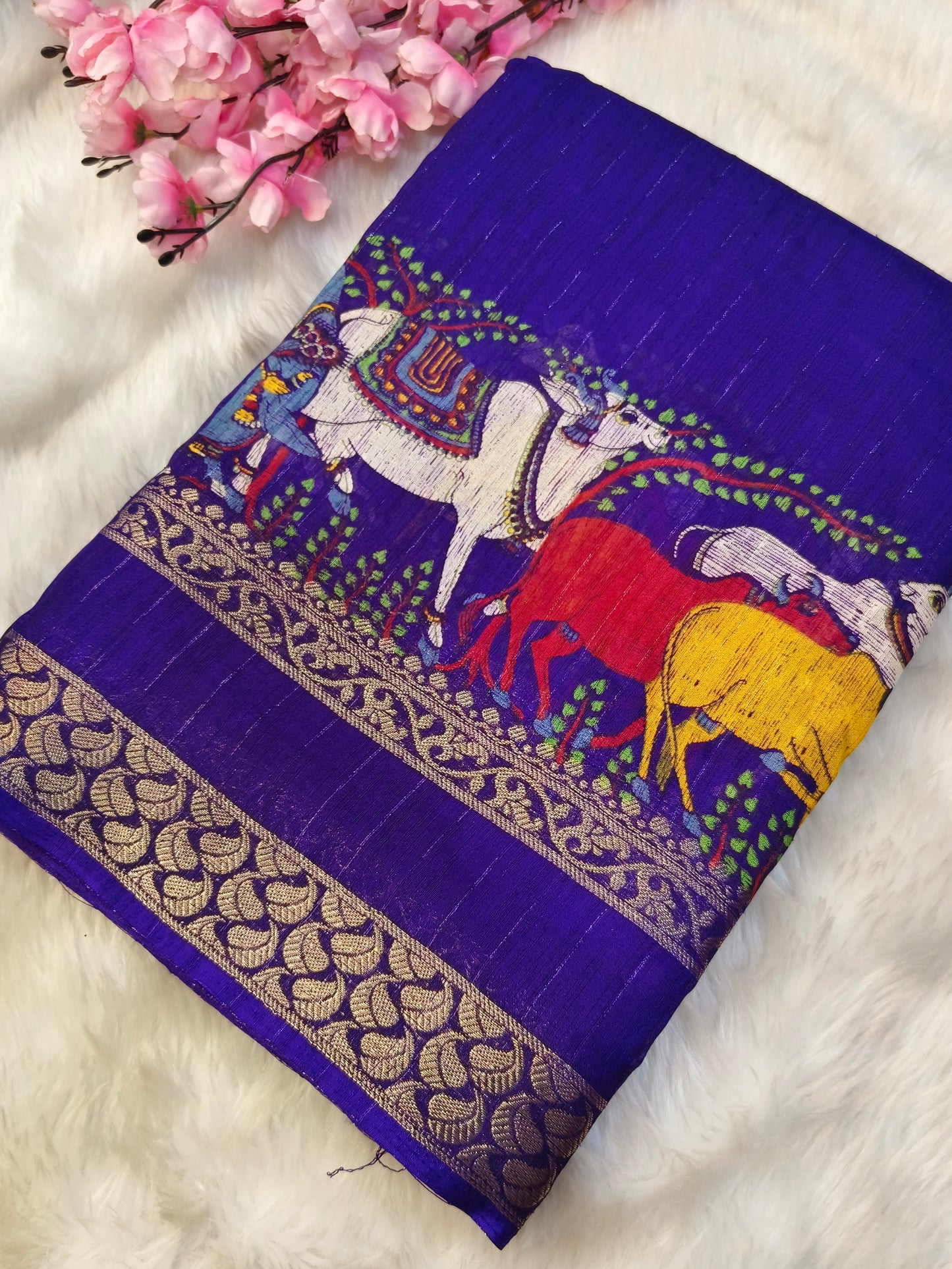 Purple Pichwai Chinon silk saree