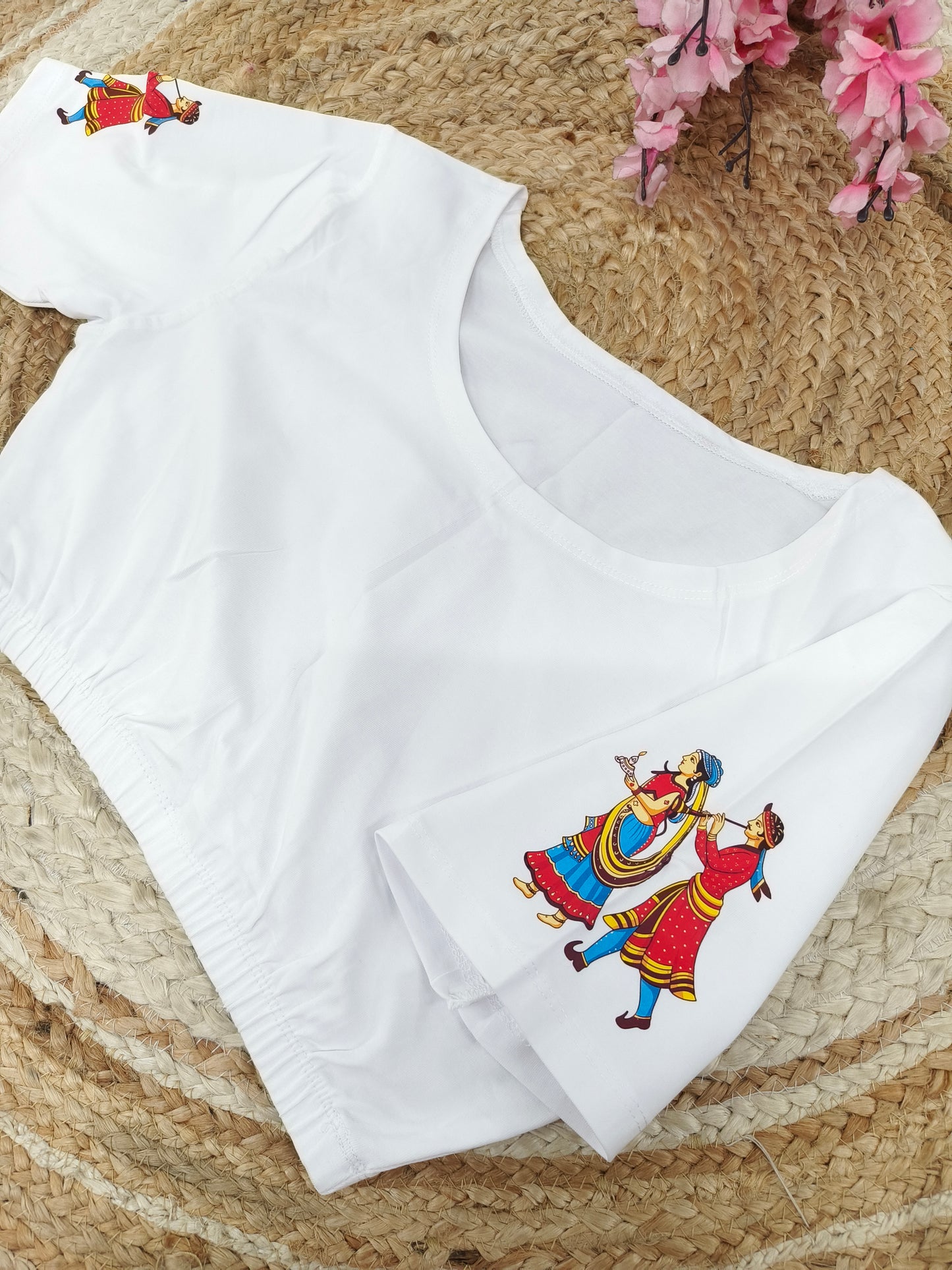 White Stretchable blouse with unique printed design