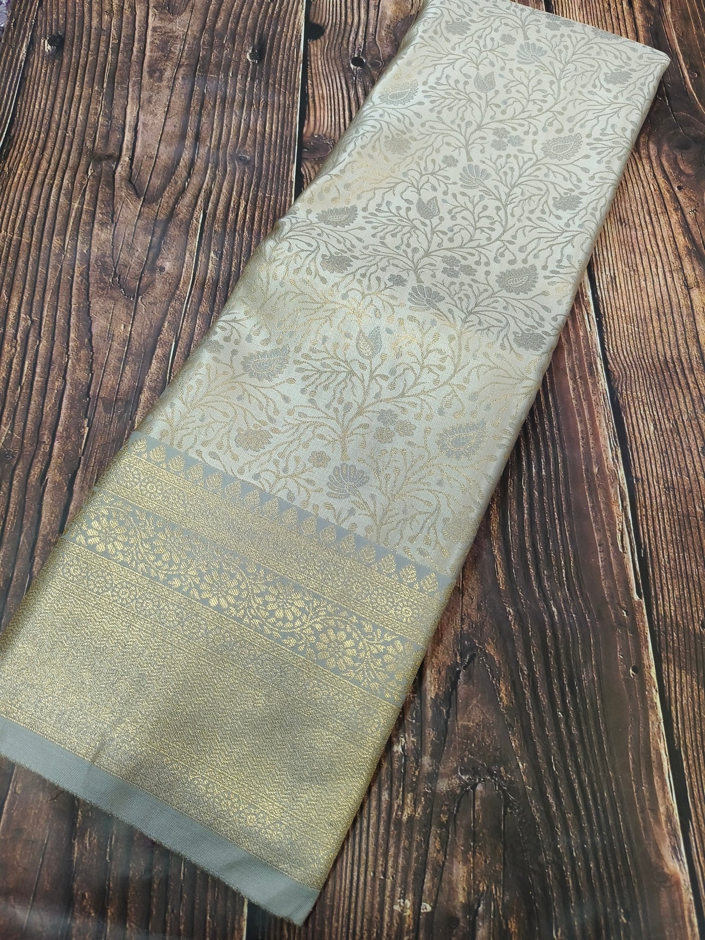 Gray semi silk with brocade saree