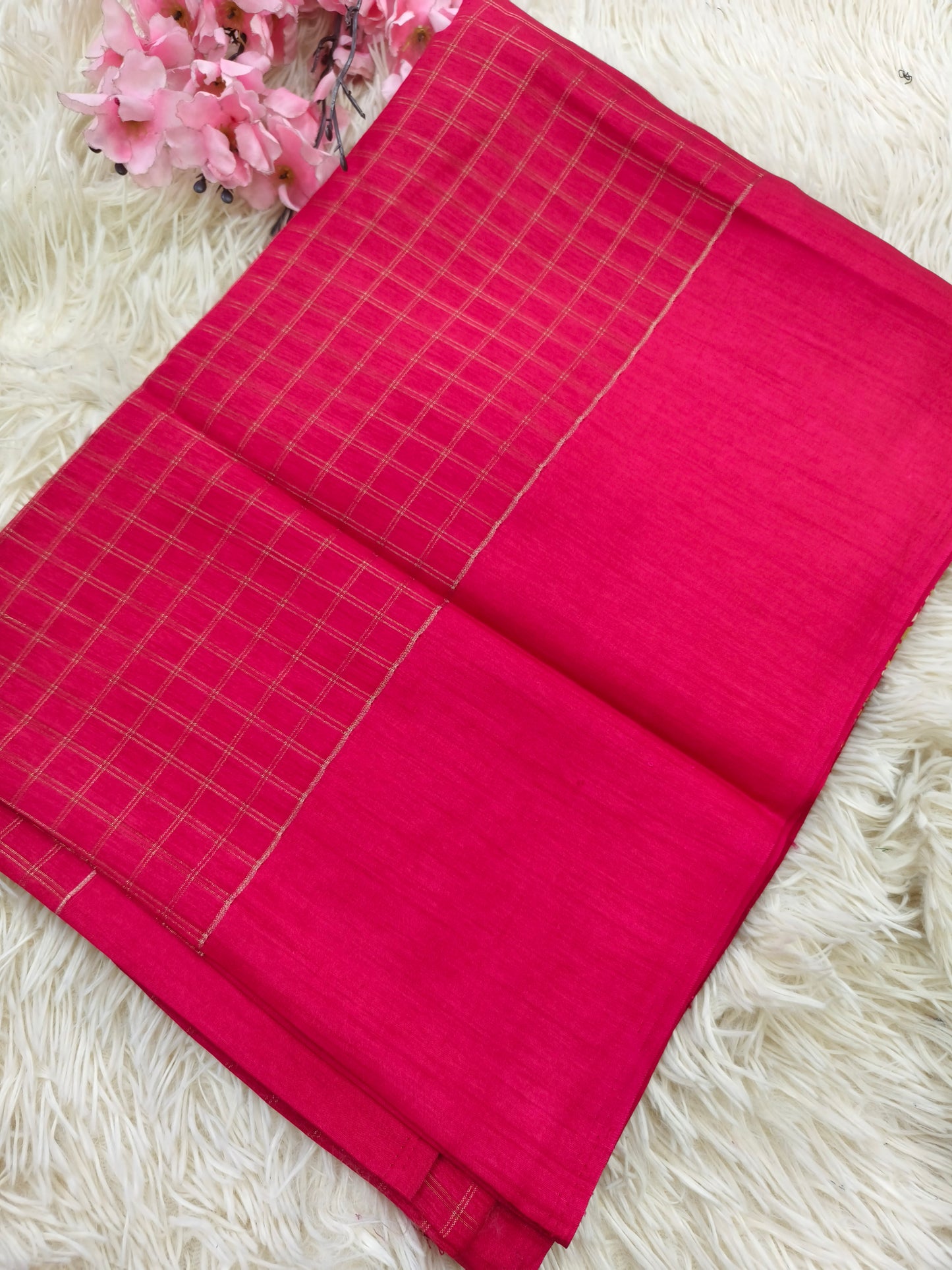Rani Pink saree with zari chex