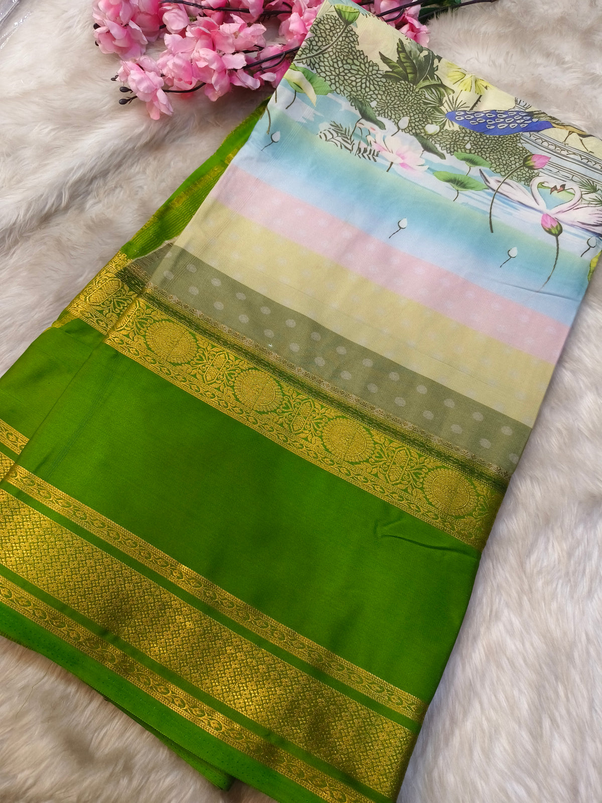 Parrot green Mysore silk saree