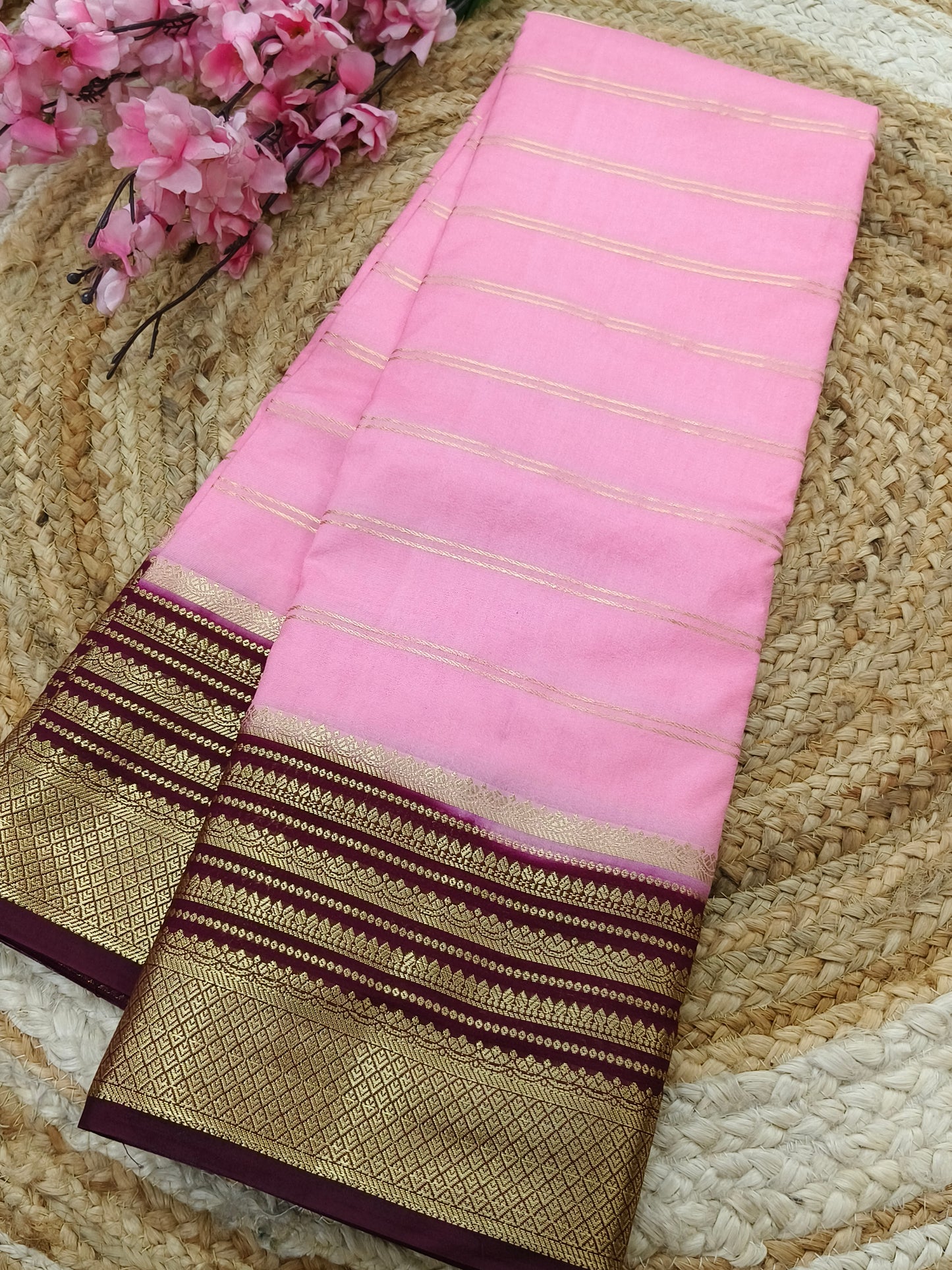 Peach with wine Semi Mysore silk