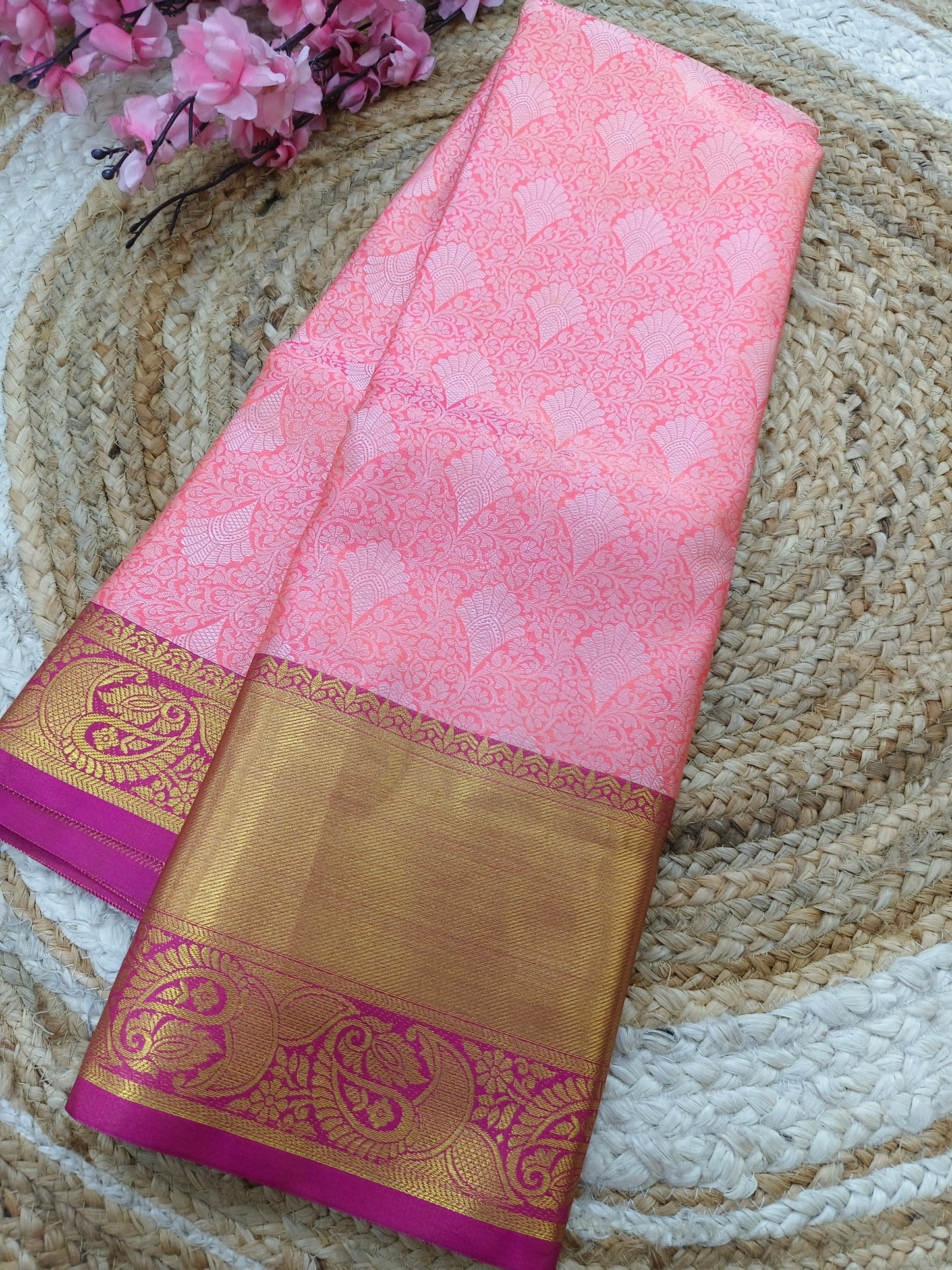 Rose Pink With Rani Pink soft silk saree