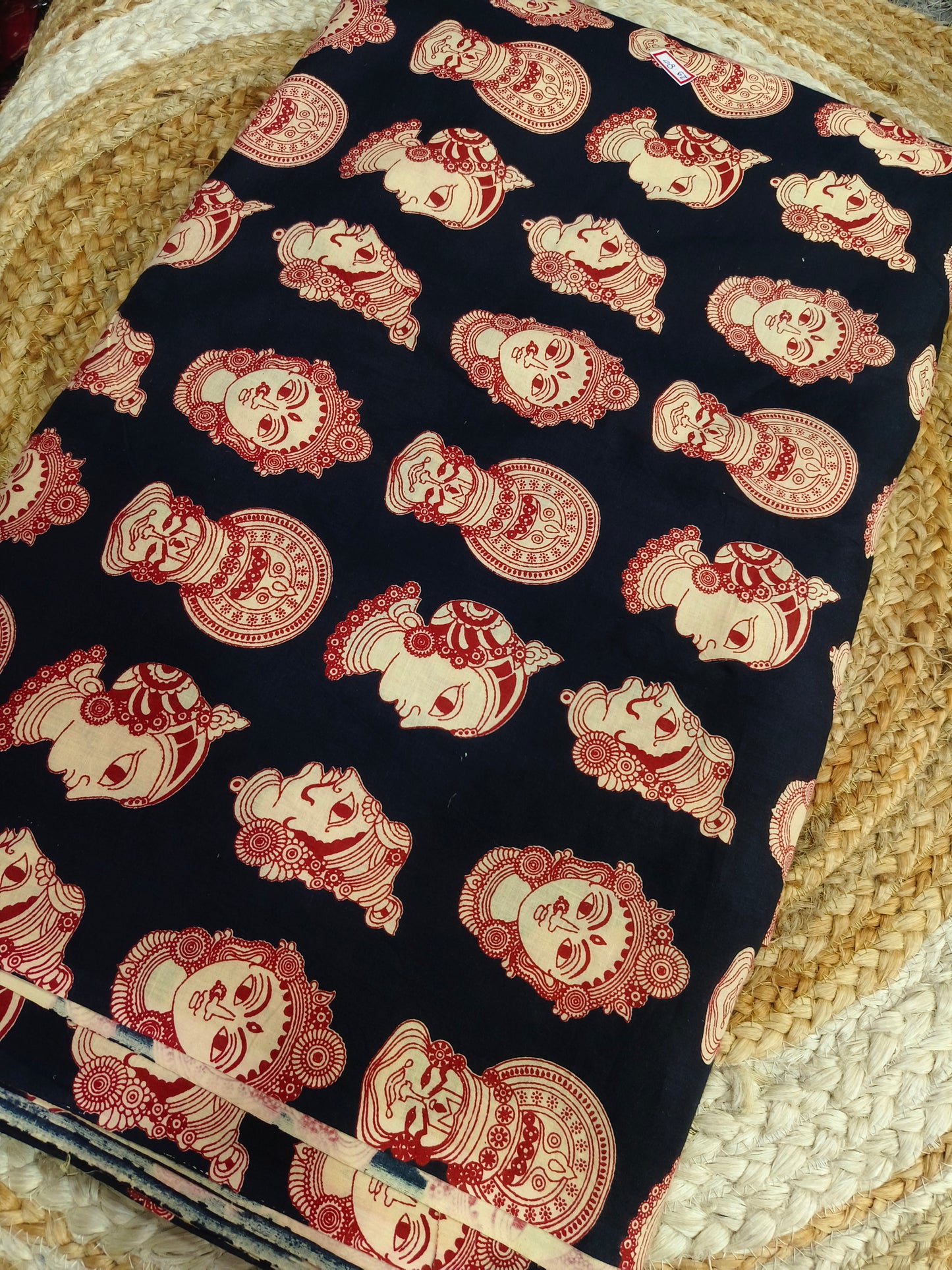 Black Pure cotton Kalamkari Fabric
