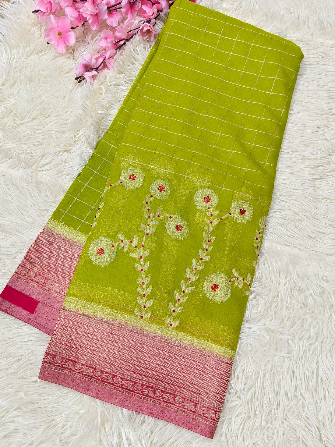 Green semi Mysore crepe silk saree