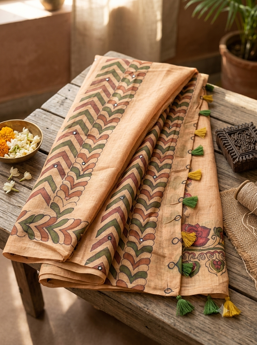 Beige Elegant linen saree