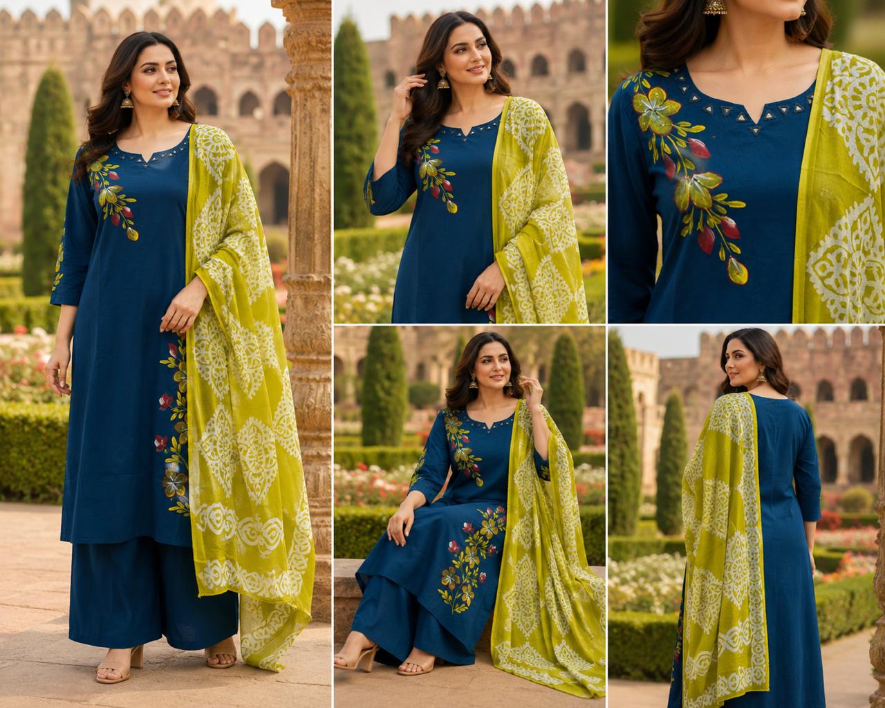 Peacock blue with Mehandi Green cotton salwar suit
