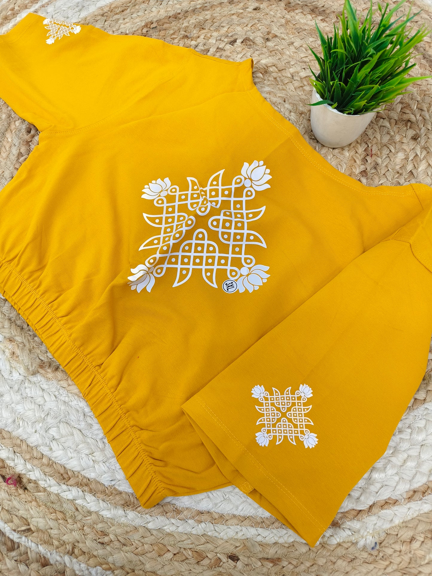 Yellow Stretchable blouse with unique printed design