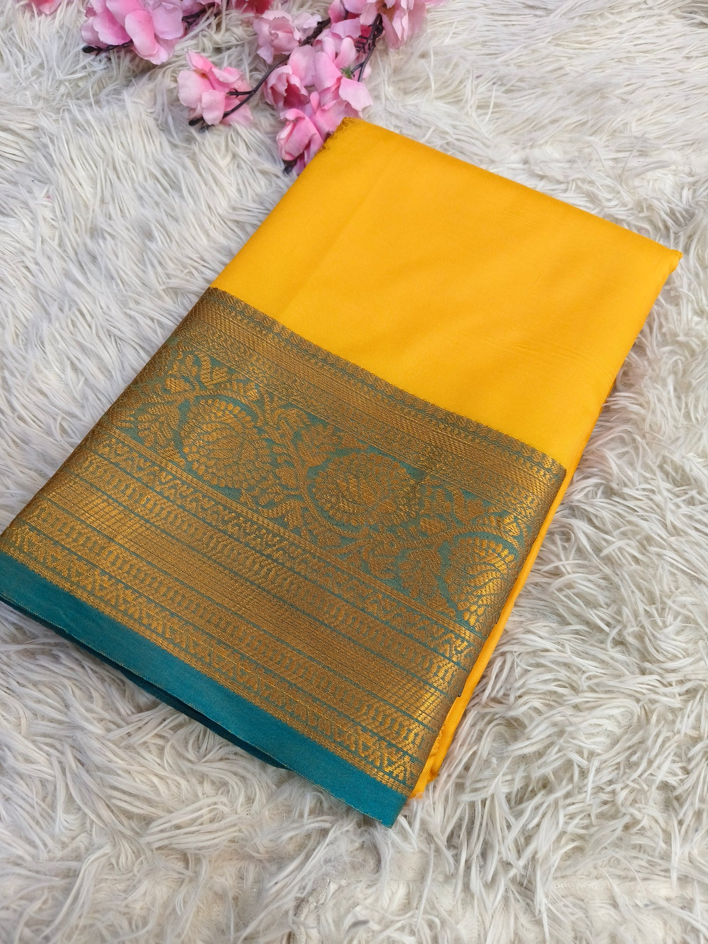 Yellow with blue Soft semi silk saree