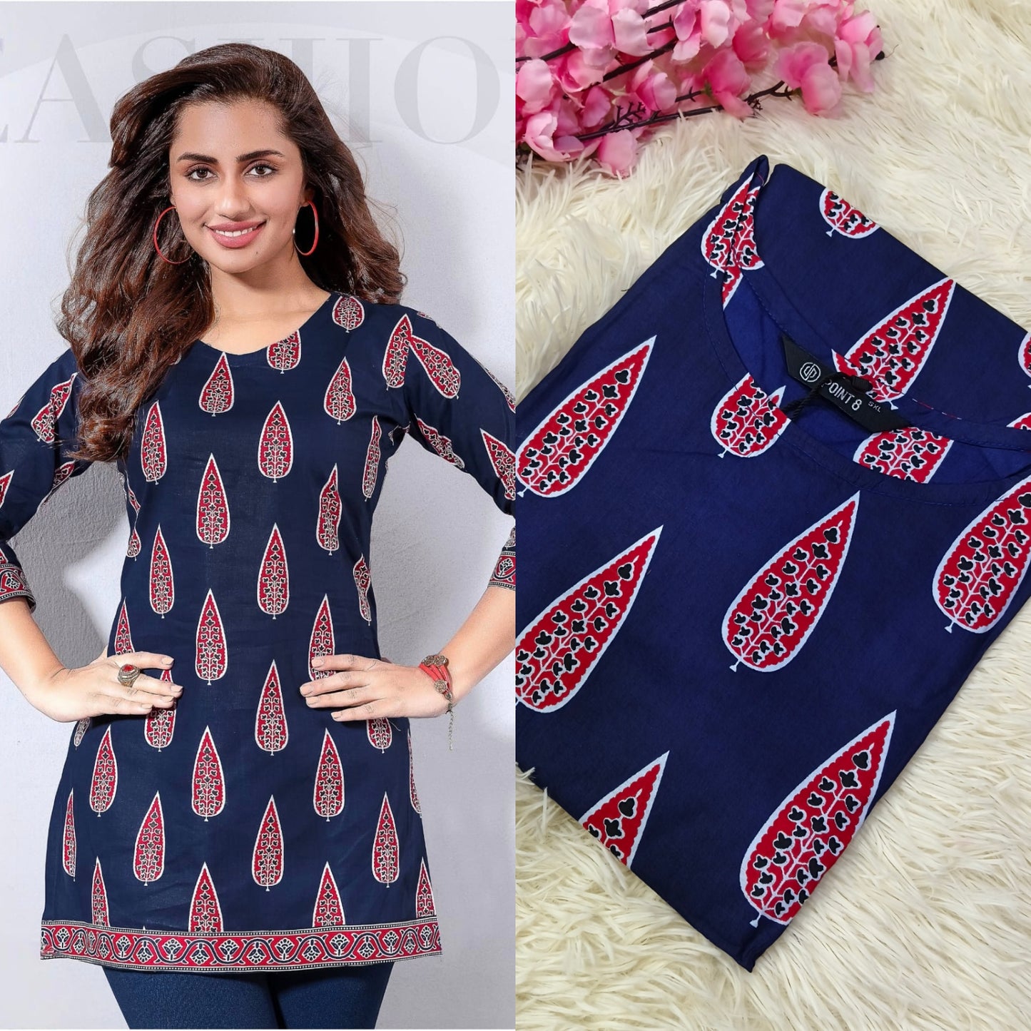 Neavy Blue Cotton short Kurtis