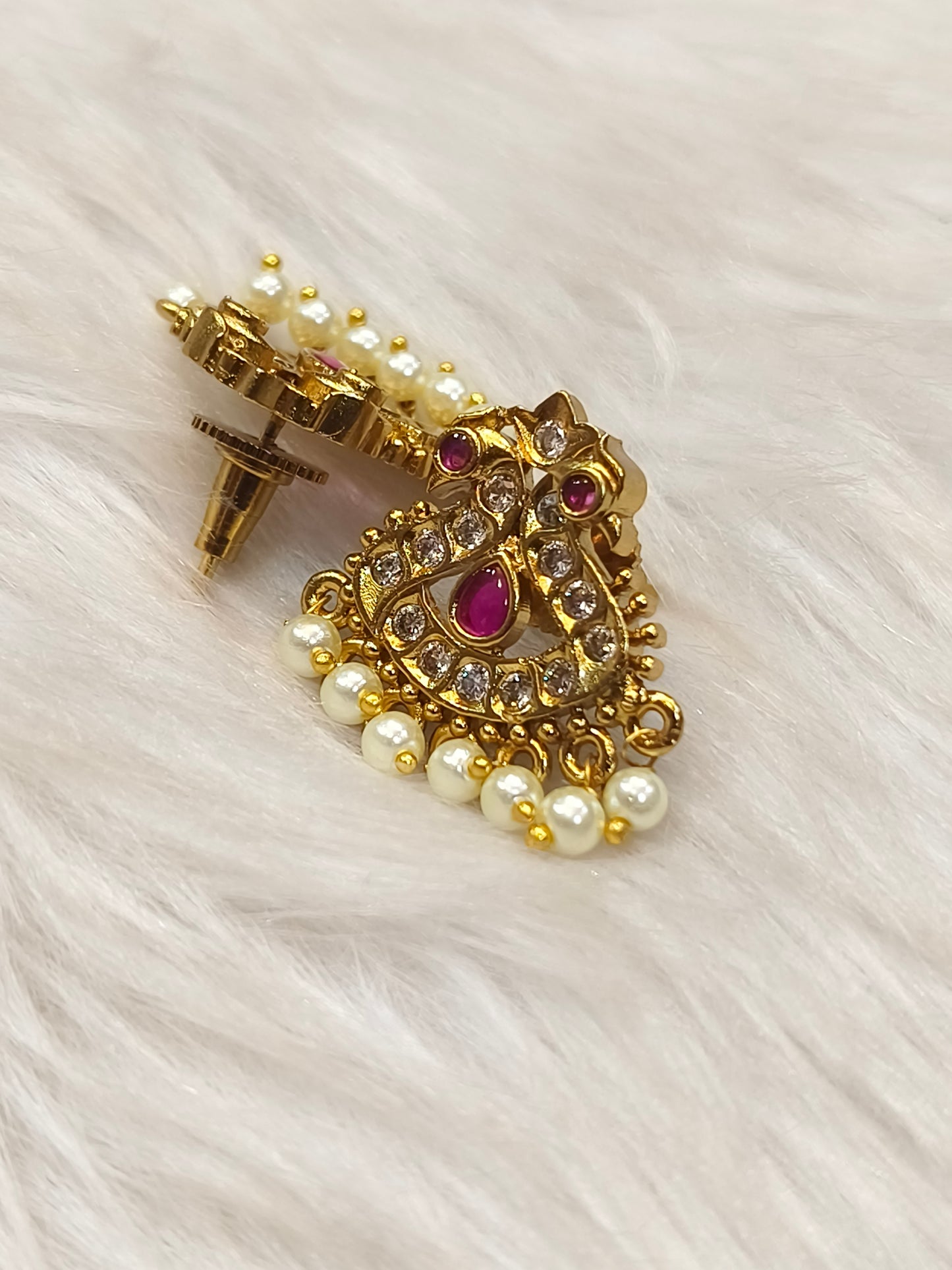 Ruby stone Peacock gold plated stud
