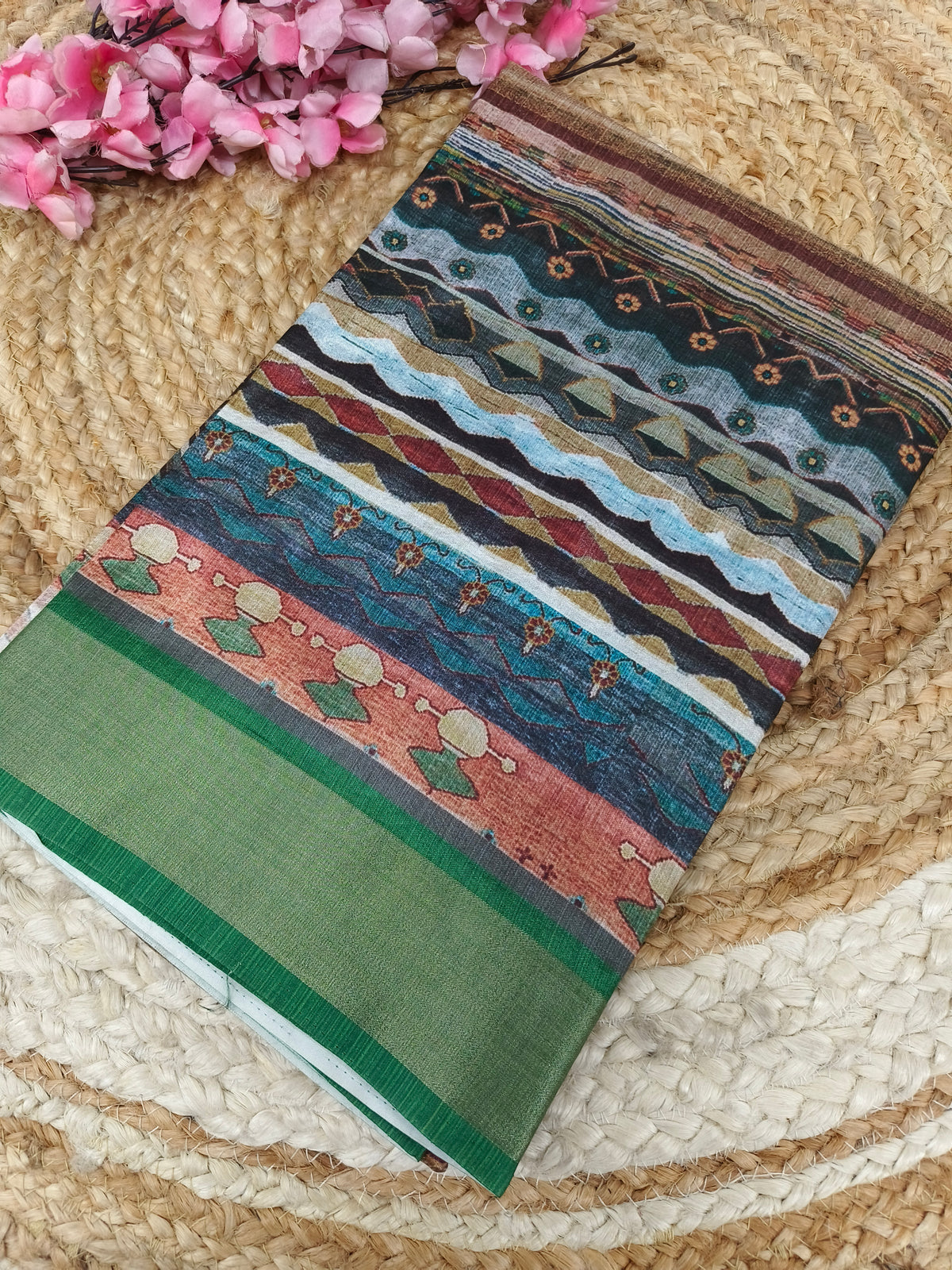 Green Vintage Patchwork Royal Heritage Printed Saree