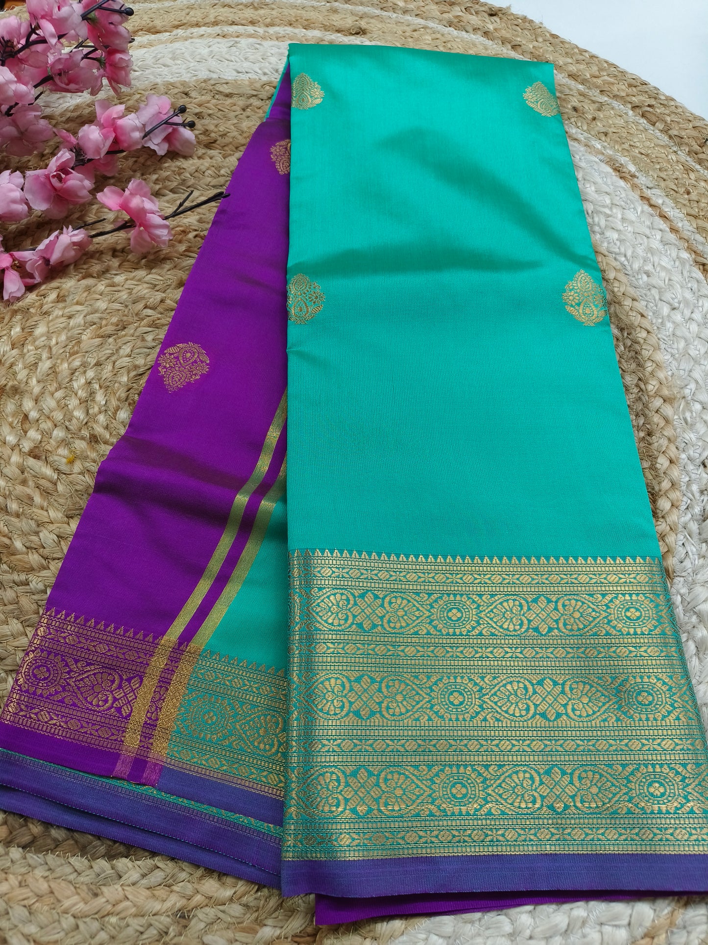 Greenish blue Semi kanchi silk saree