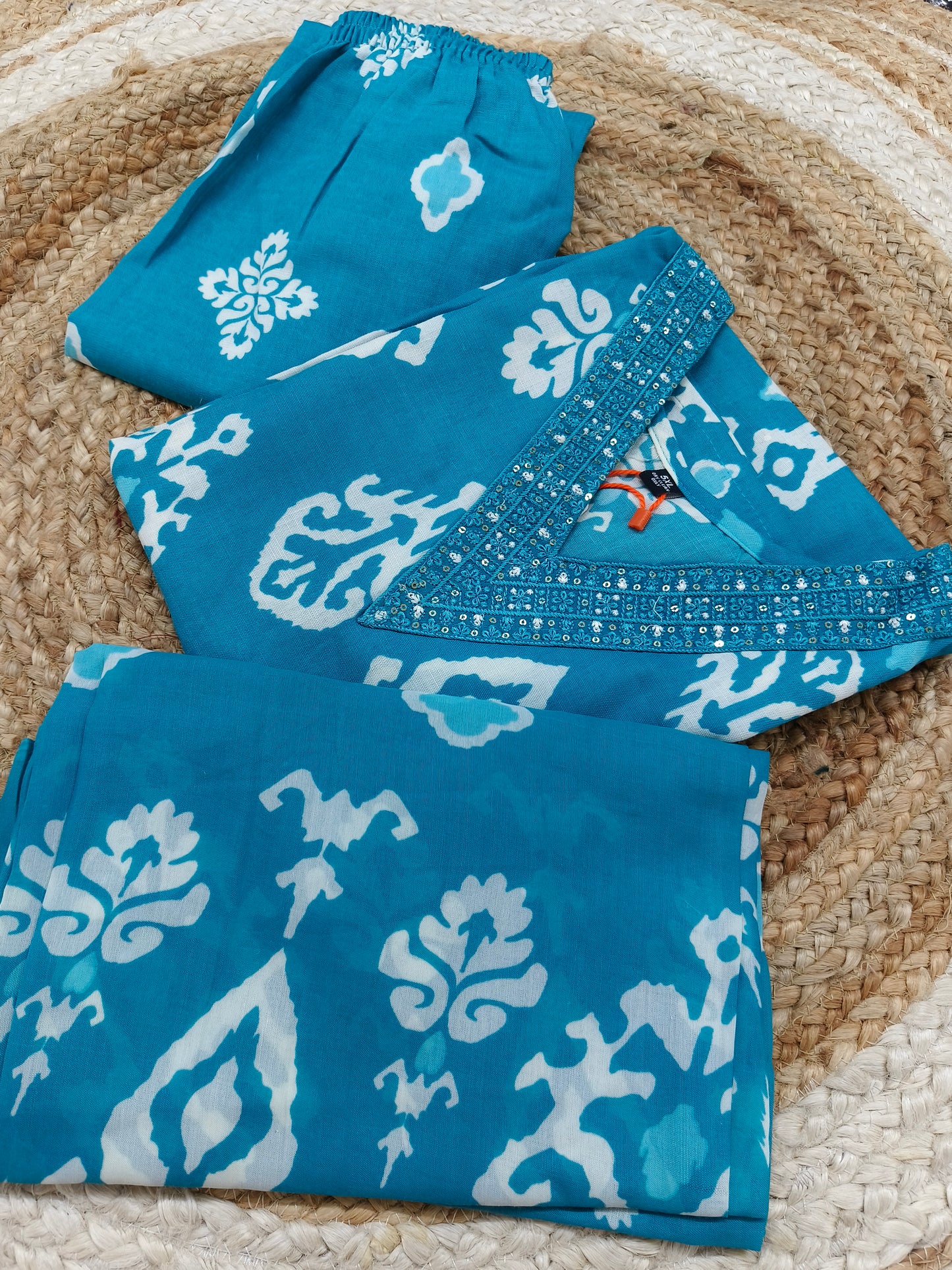 Sky Blue Cotton sets with duppatta