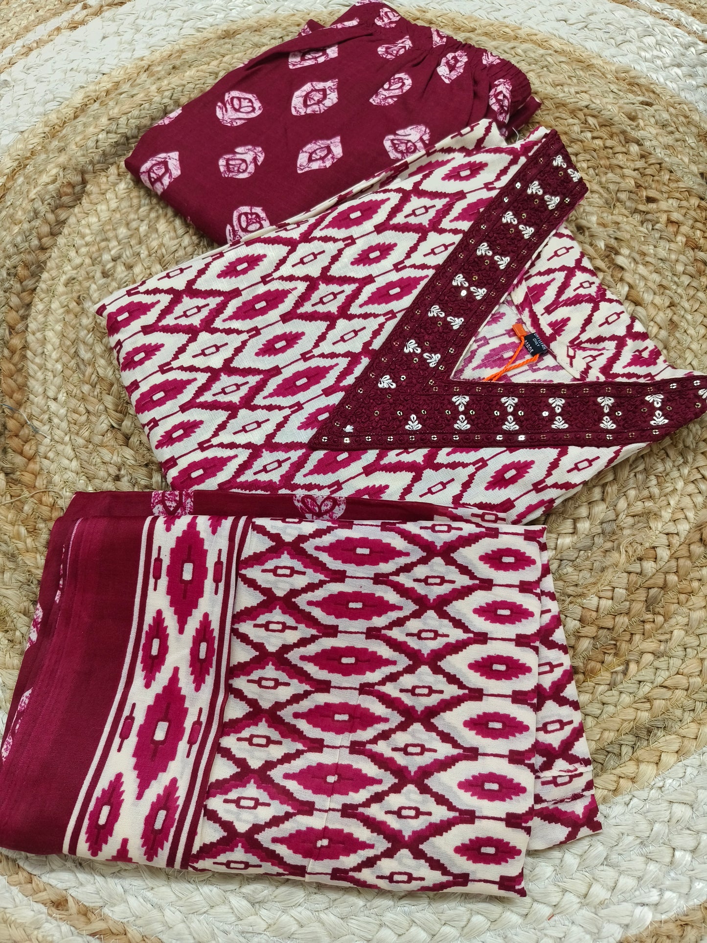 Maroon Cotton sets with duppatta