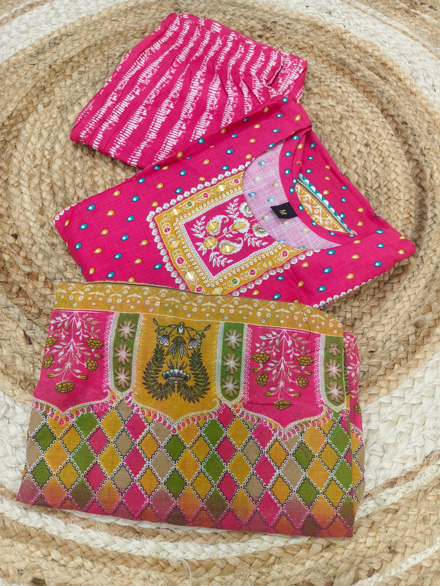 Rani Pink cotton sets with duppatta