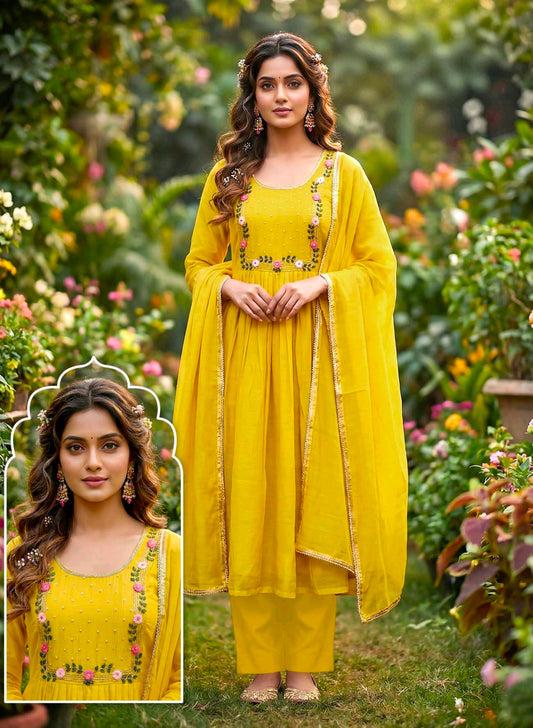Yellow designer Aline suit
