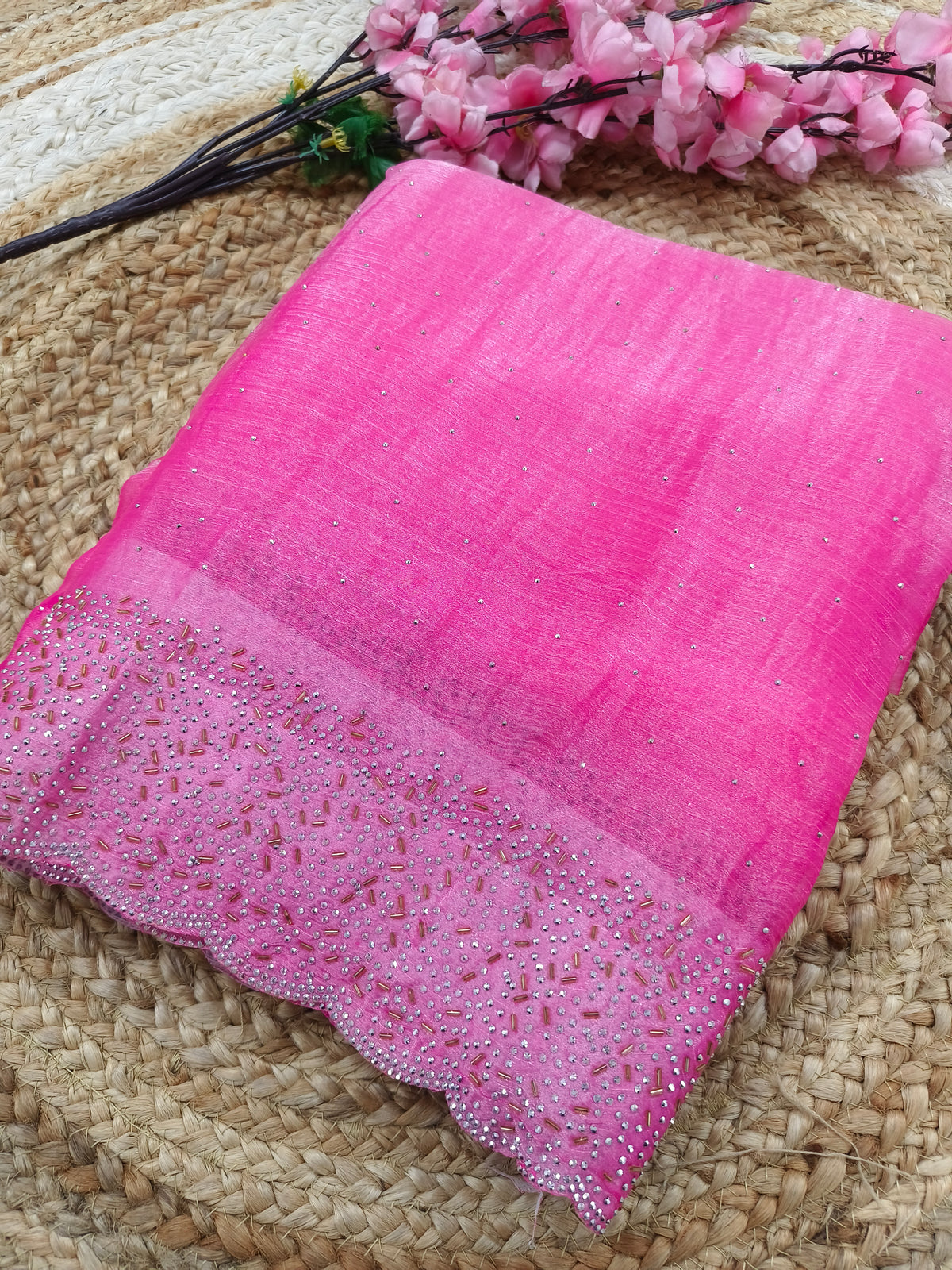 Baby Pink designer Georgette saree