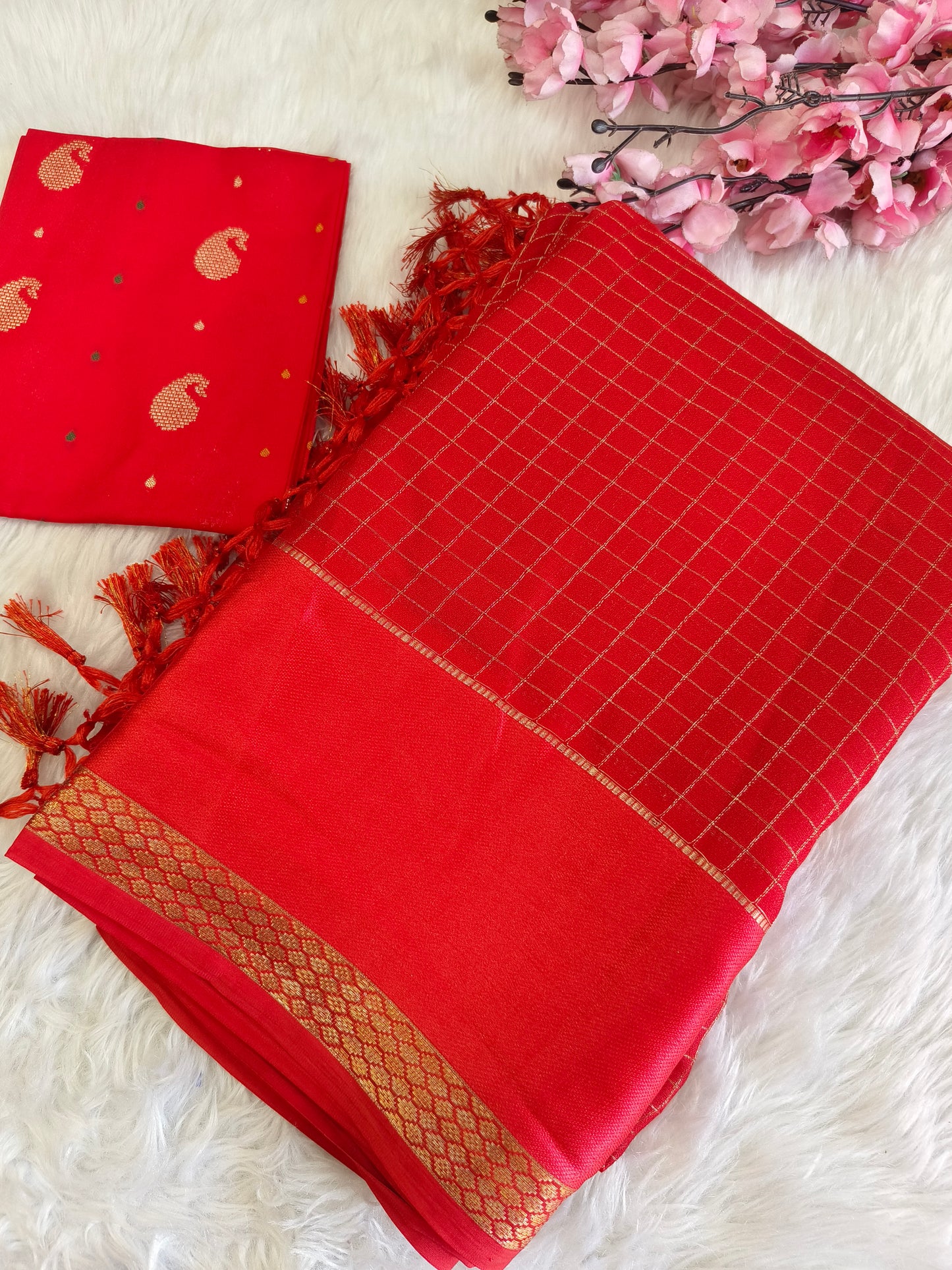 Red Soft viscose silk saree