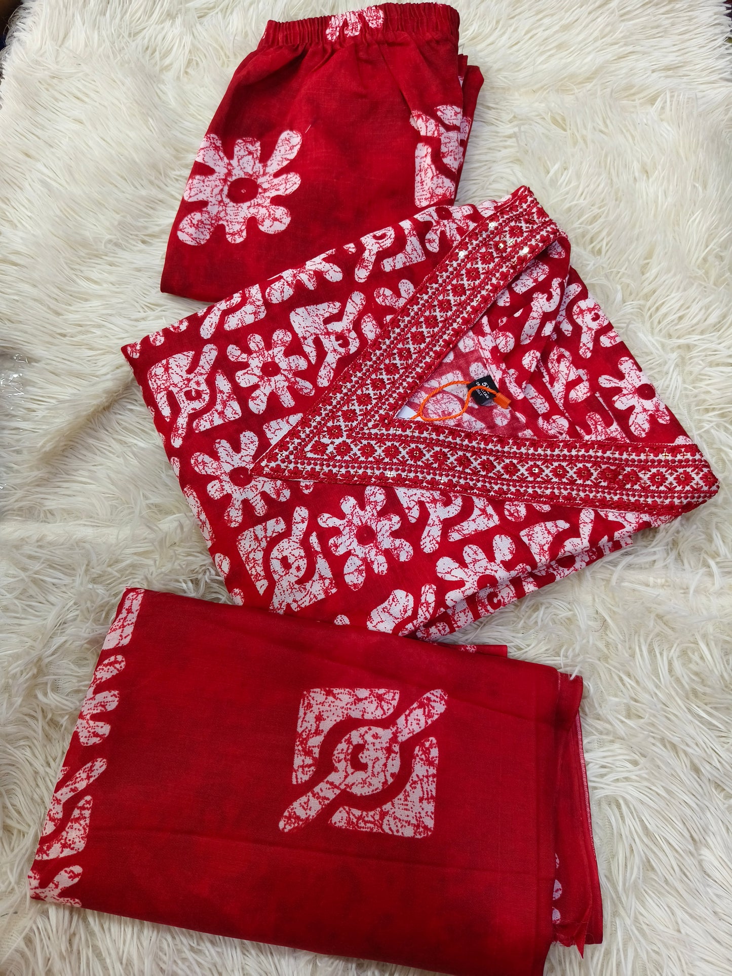 Red Cotton sets with duppata
