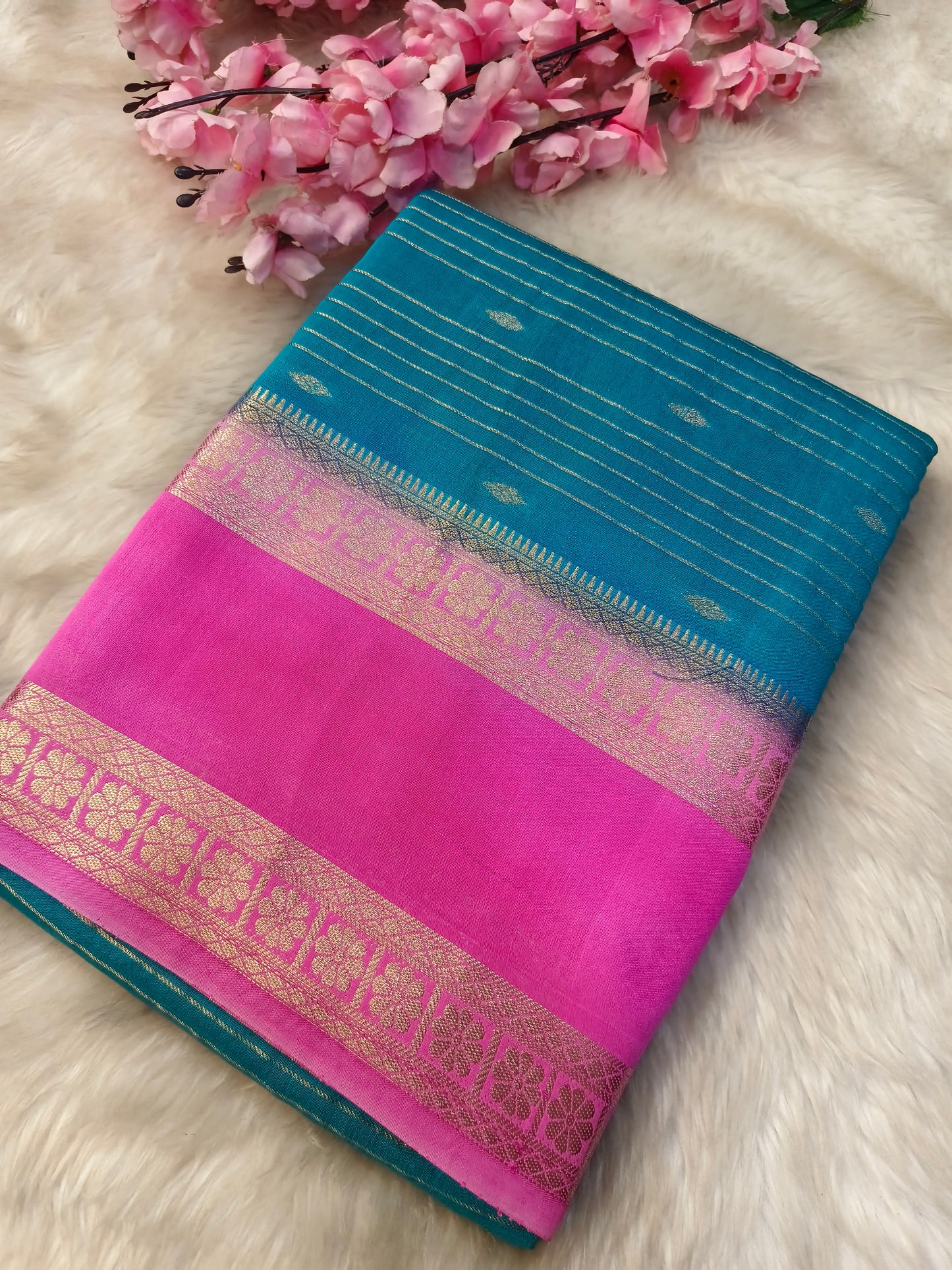 Blue With Pink Assam silk saree